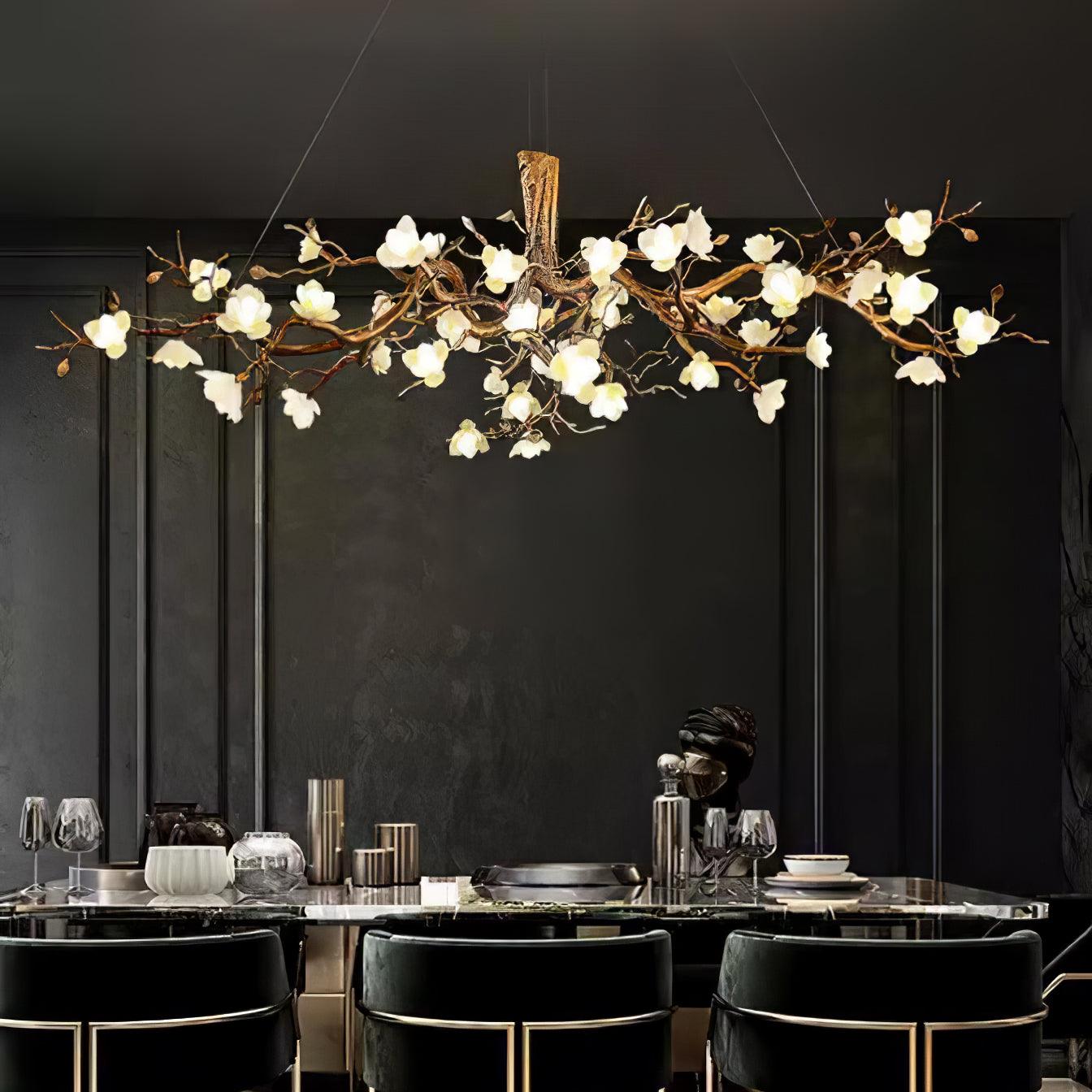 Avaros Lustre en céramique et laiton de luxe postmoderne avec branches fleuries - Neutralighting