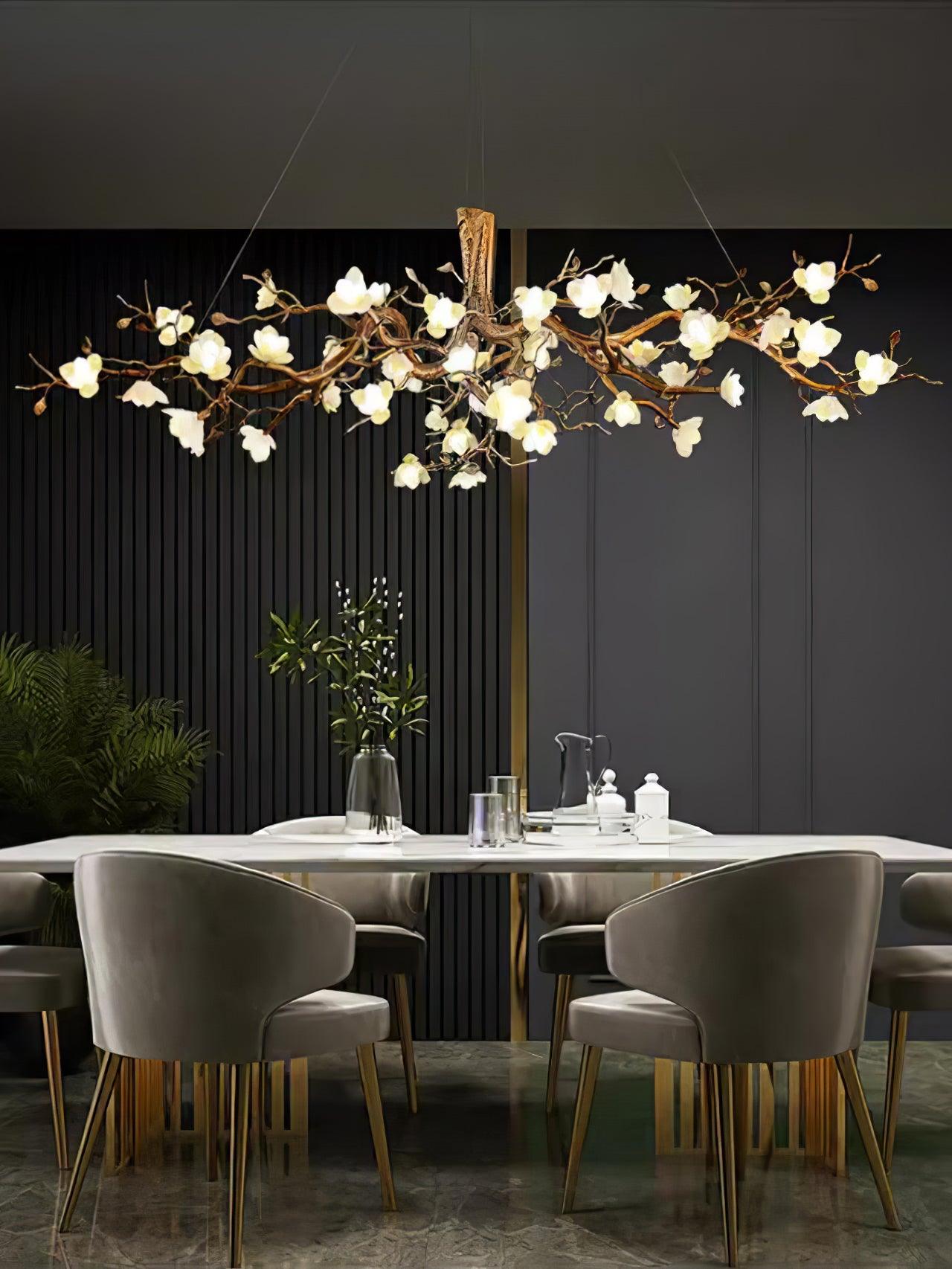 Avaros Lustre en céramique et laiton de luxe postmoderne avec branches fleuries - Neutralighting