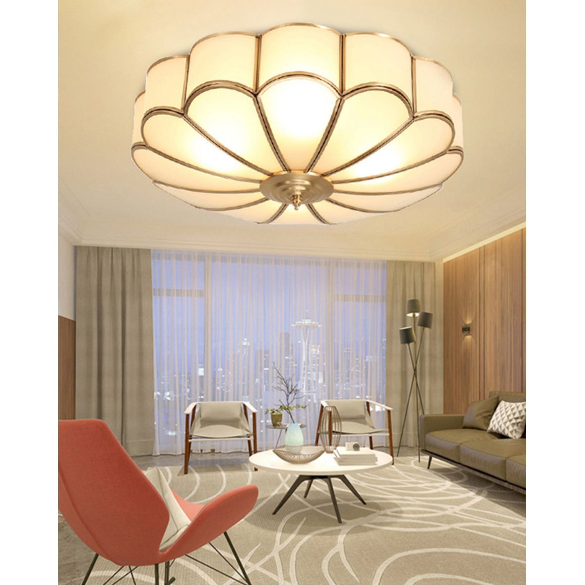 Viraean Plafonnier Moderne Fleur Laiton Verre - Neutralighting