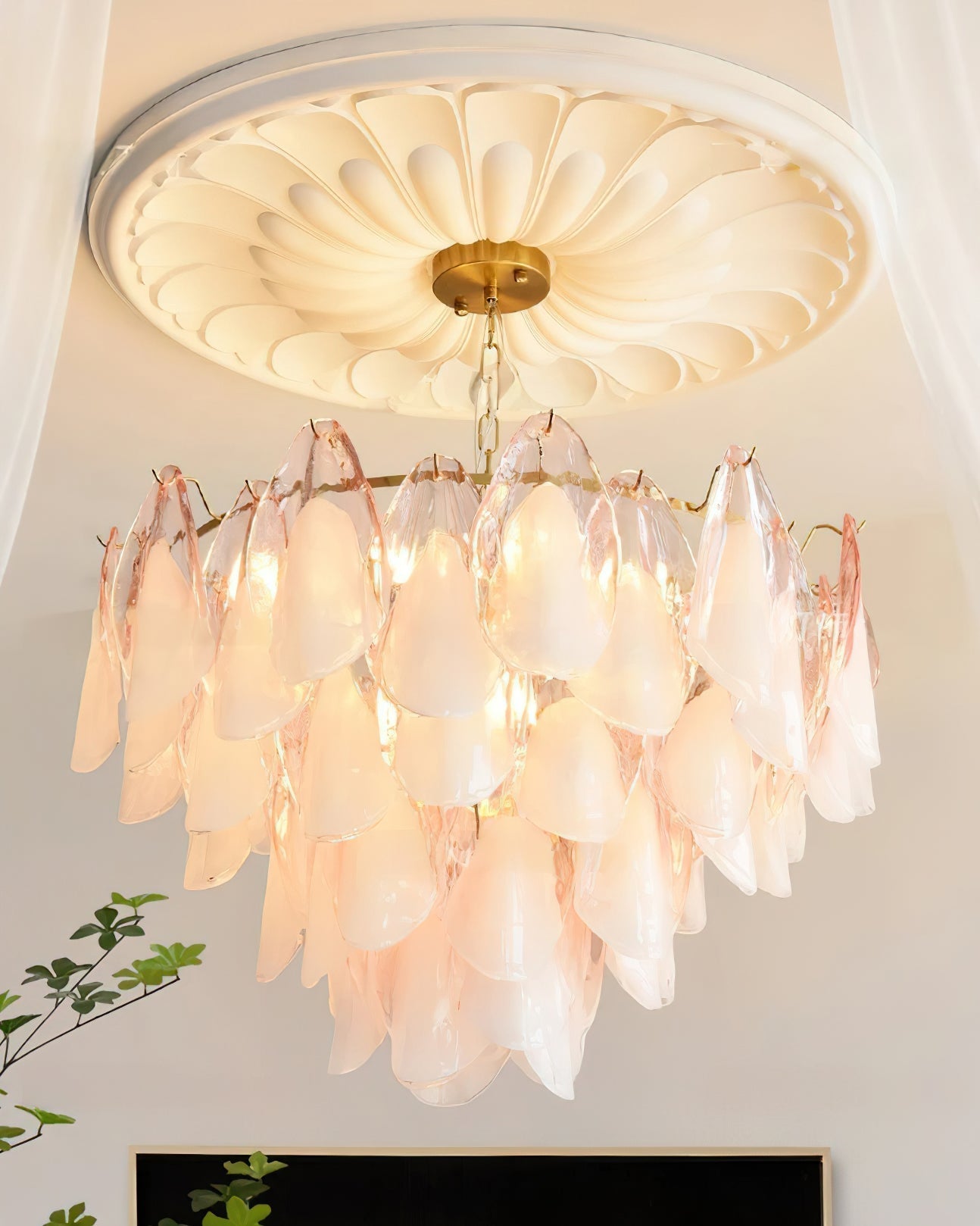 Fuchsia Lustre Pétales En Verre Vert Rosé - Neutralighting