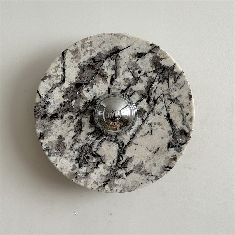 Zeno Modern Minimalist Round Chrome Marble Metal Wall Sconce - Lamp Copper