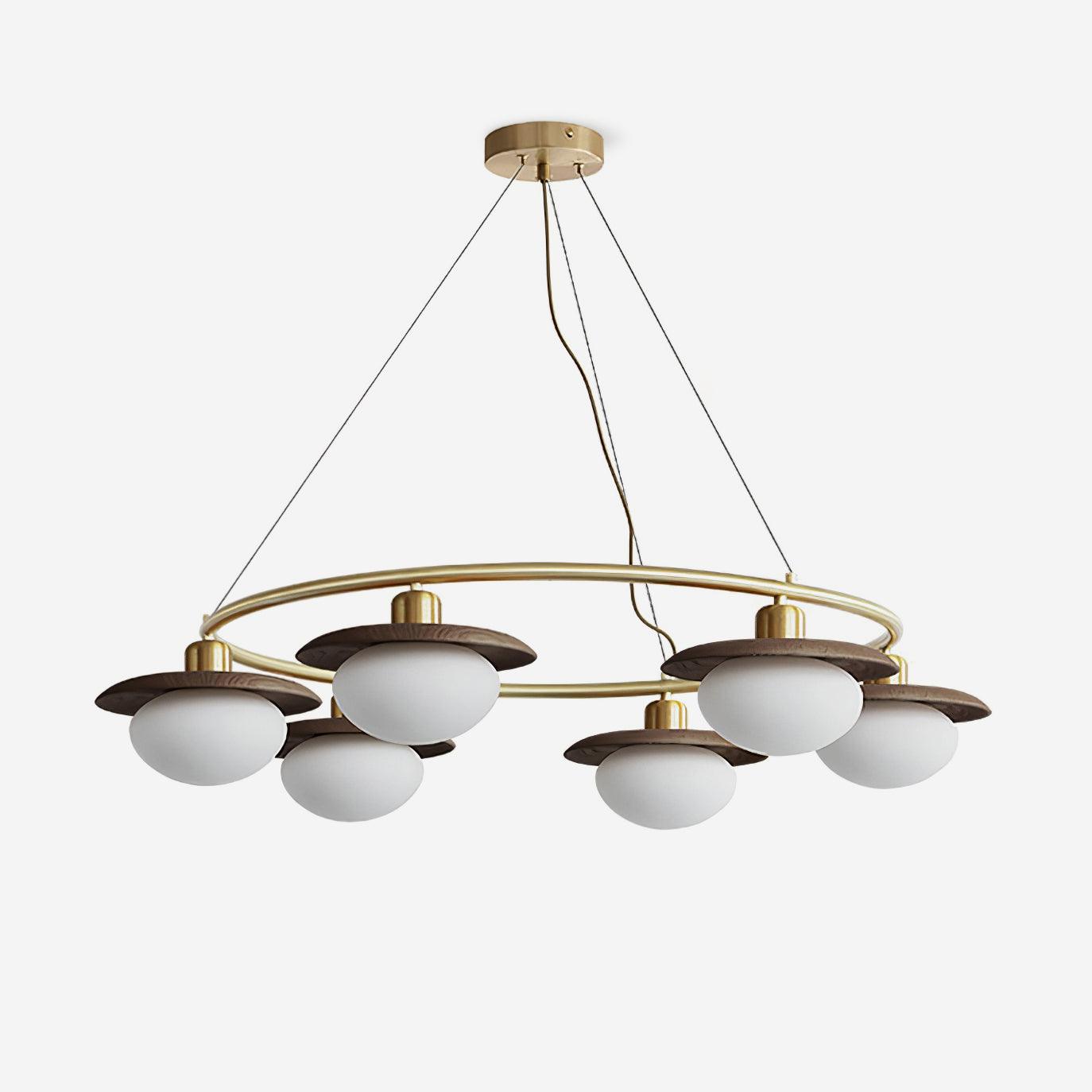 Gama Chandelier Copper Wood Round Vintage - Letslighting