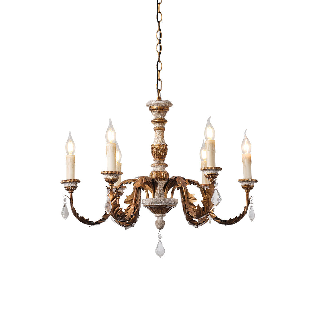 Ivinila Vintage Industrial Solid Wood Crystal Chandelier - Lamp Copper