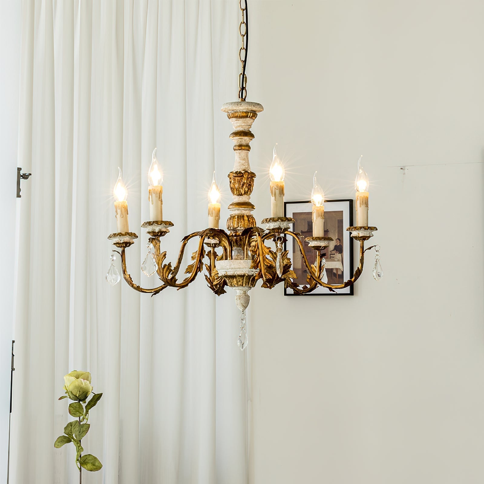 Ivinila Vintage Industrial Solid Wood Crystal Chandelier - Lamp Copper