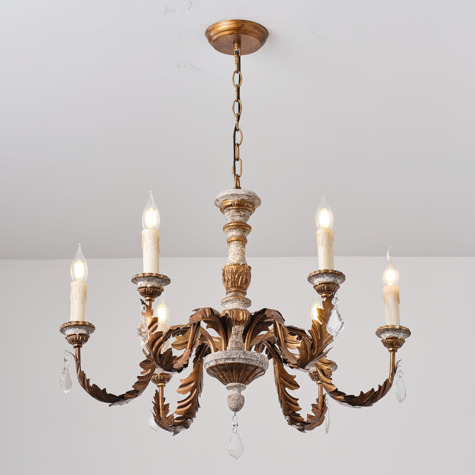 Ivinila Vintage Industrial Solid Wood Crystal Chandelier - Lamp Copper