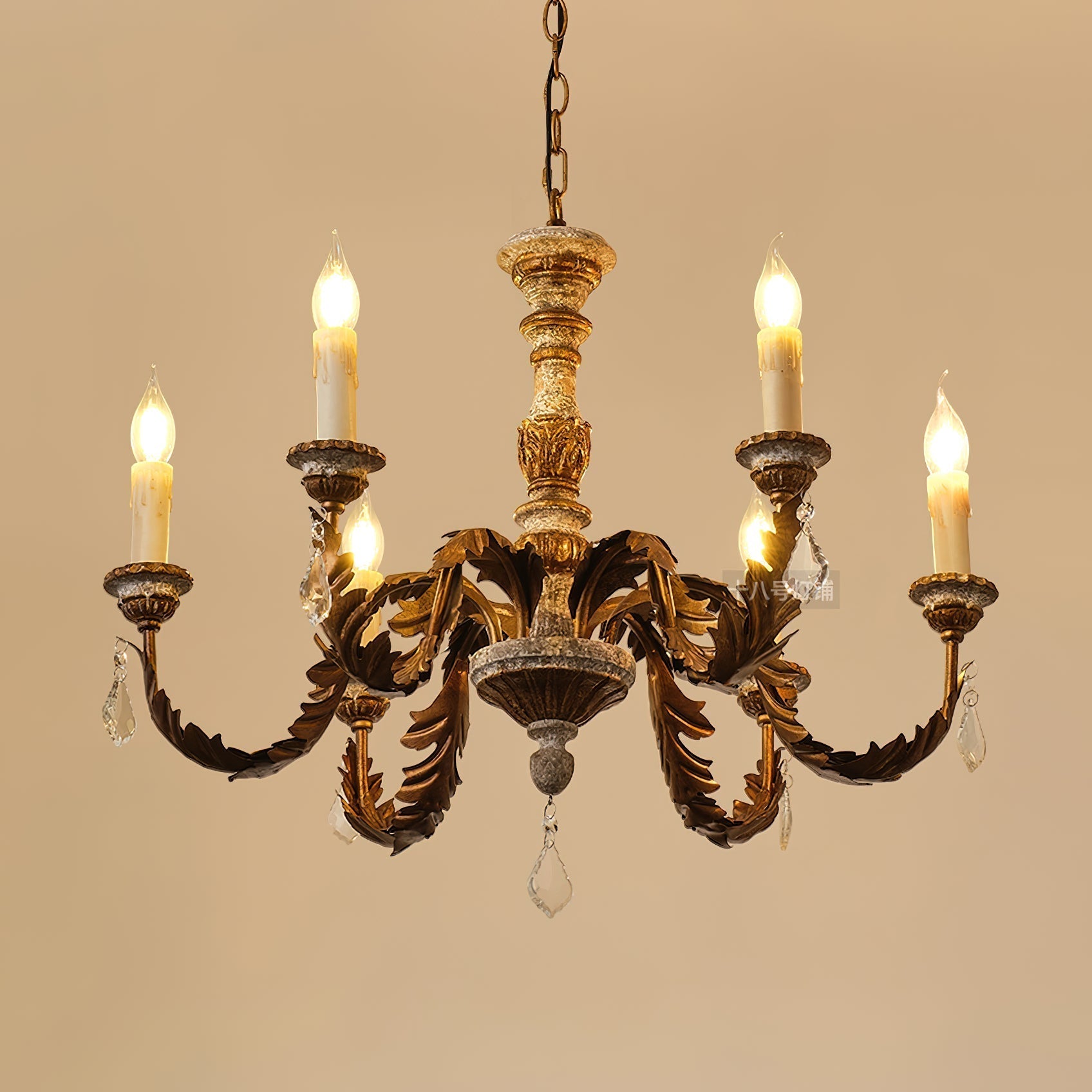 Ivinila Vintage Industrial Solid Wood Crystal Chandelier - Lamp Copper