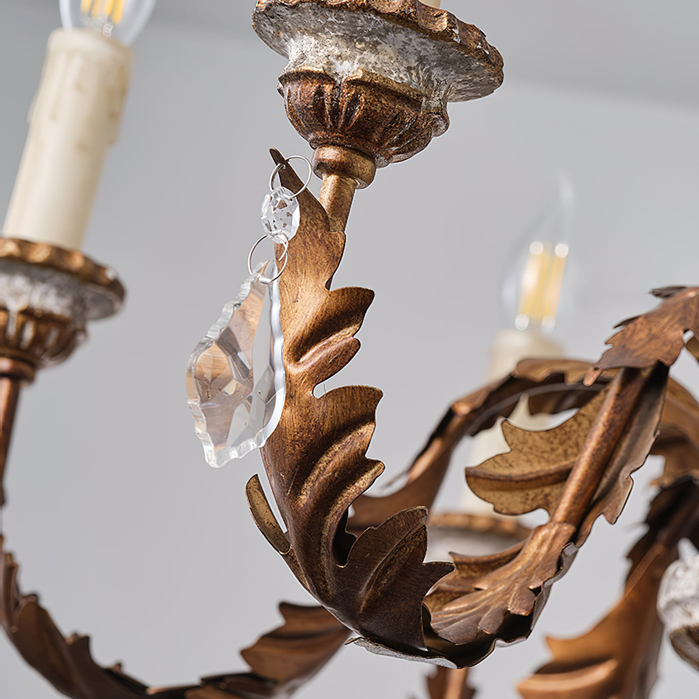 Ivinila Vintage Industrial Solid Wood Crystal Chandelier - Lamp Copper