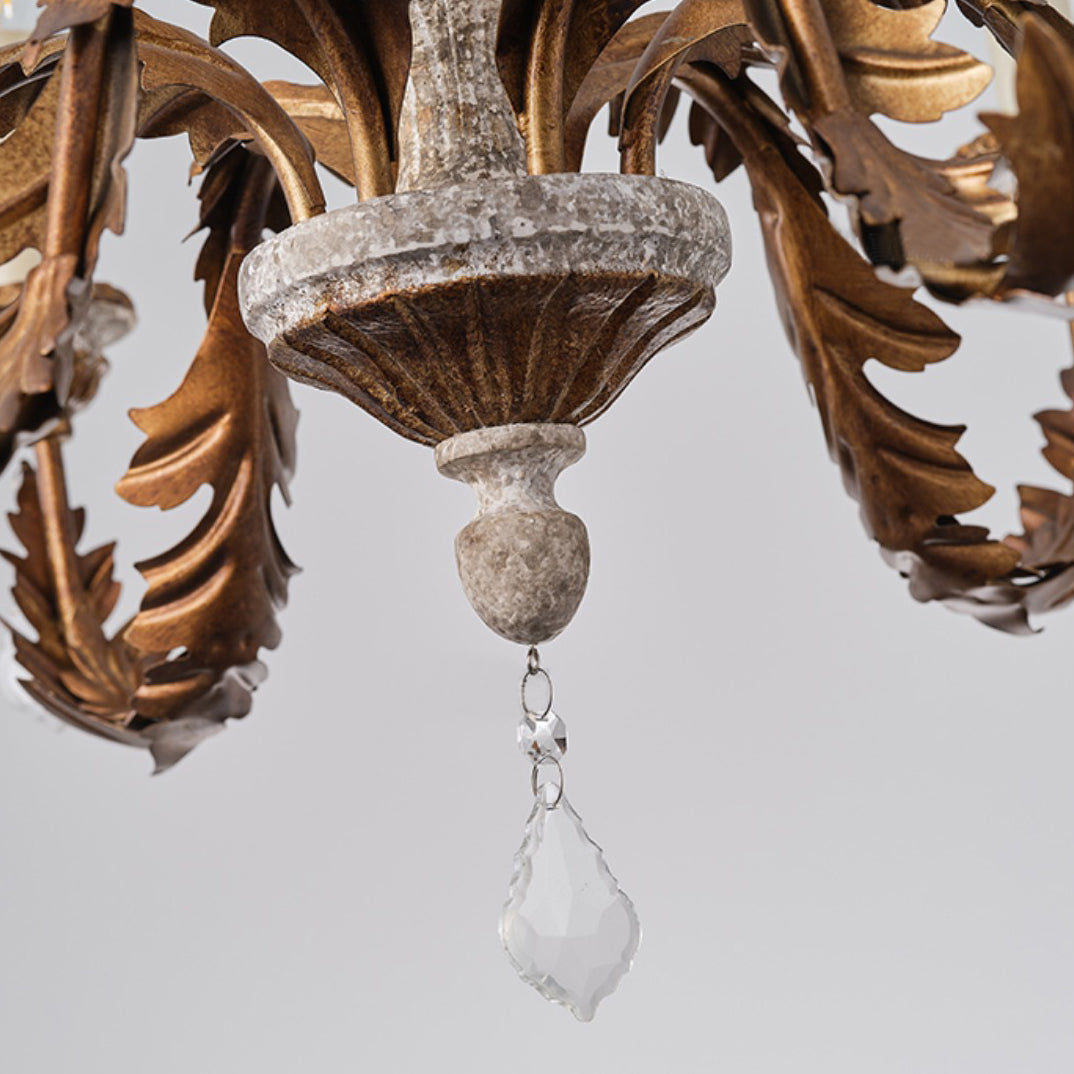 Ivinila Vintage Industrial Solid Wood Crystal Chandelier - Lamp Copper