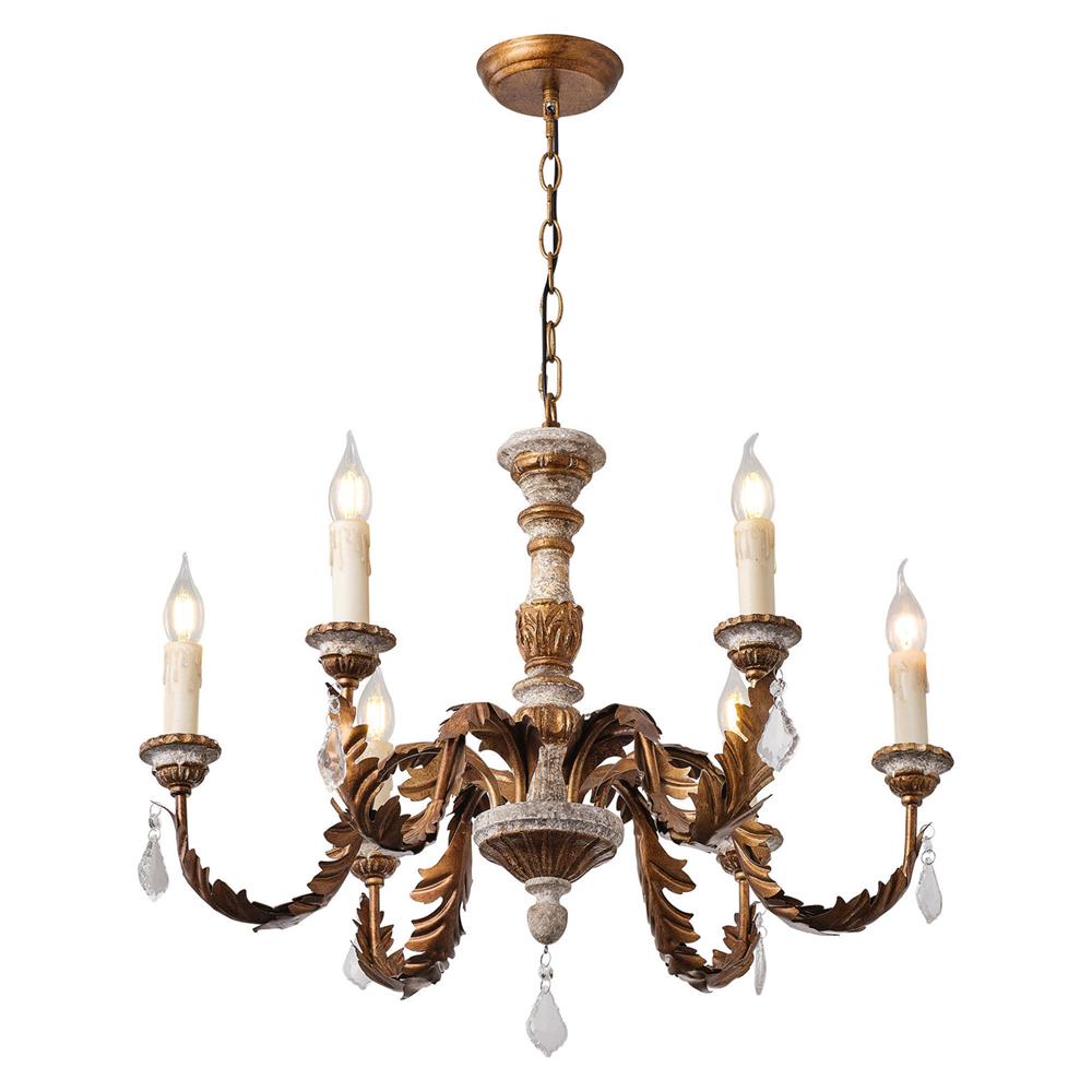 Ivinila Vintage Industrial Solid Wood Crystal Chandelier - Lamp Copper