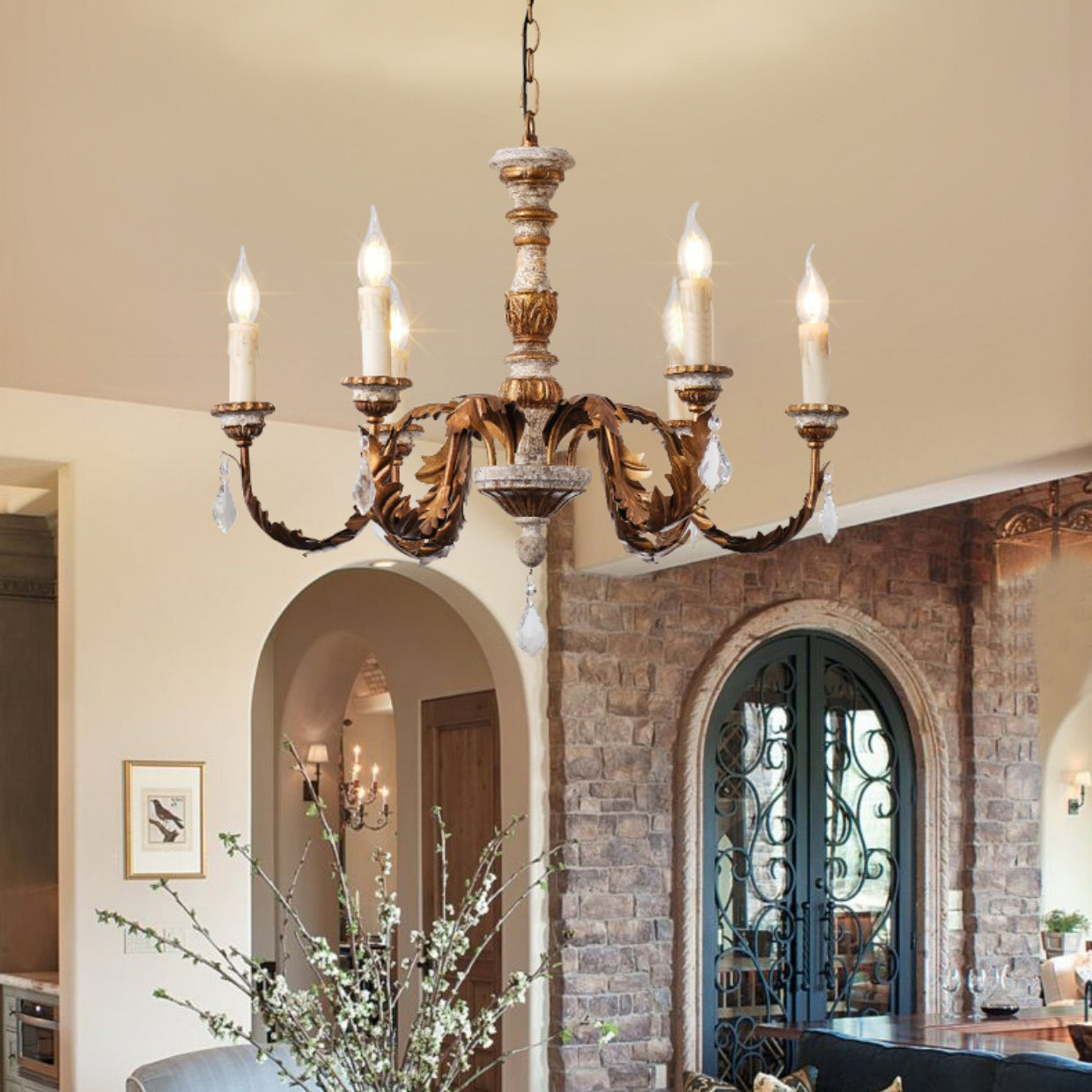 Ivinila Vintage Industrial Solid Wood Crystal Chandelier - Lamp Copper