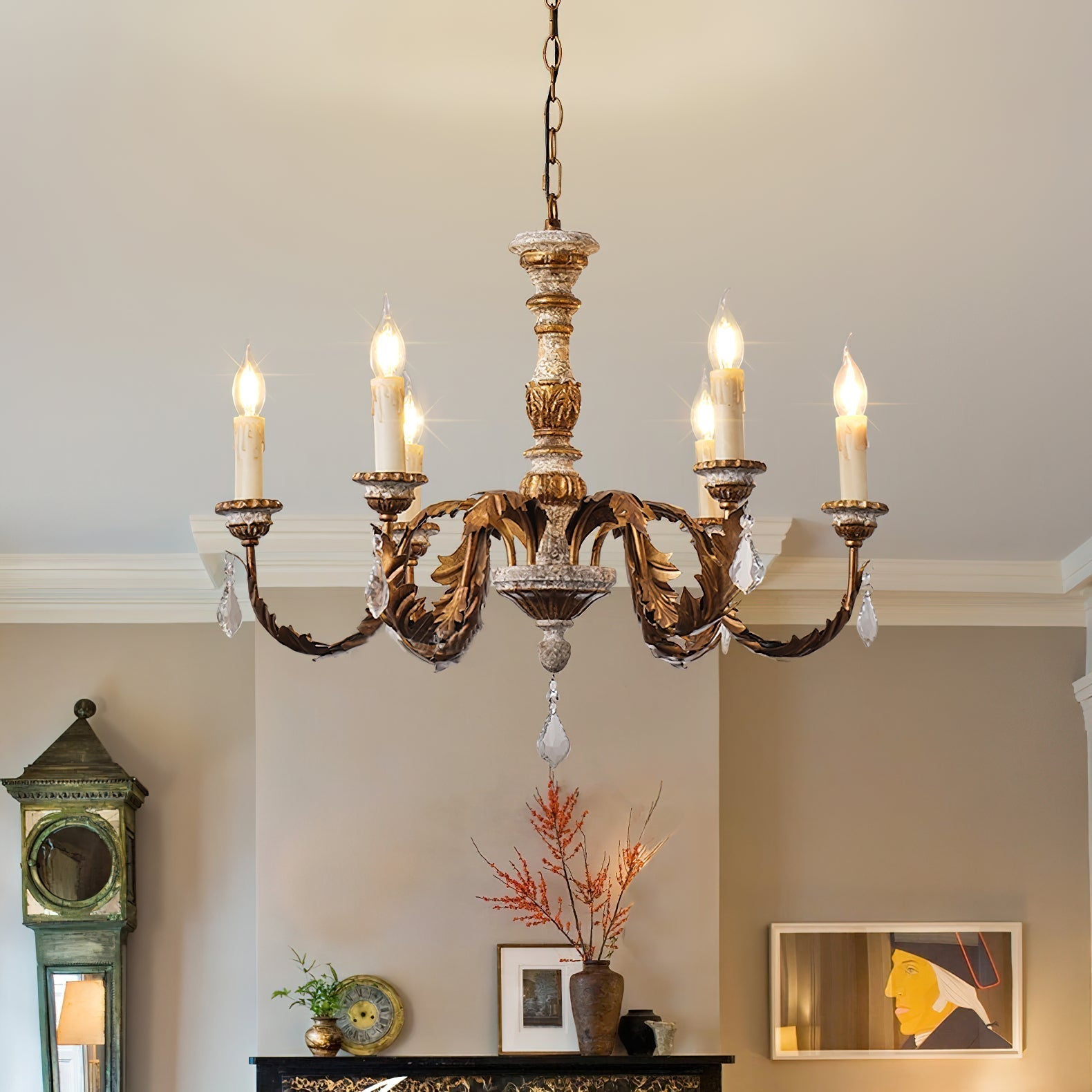 Ivinila Vintage Industrial Solid Wood Crystal Chandelier - Lamp Copper