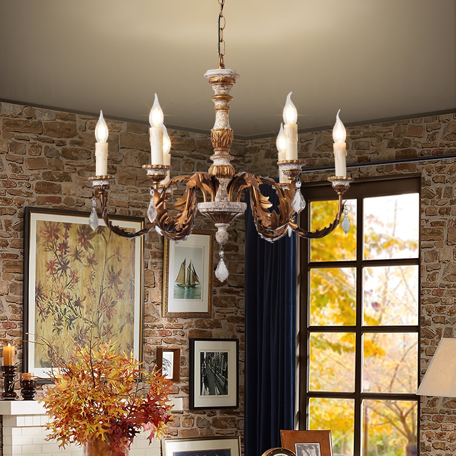 Ivinila Vintage Industrial Solid Wood Crystal Chandelier - Lamp Copper