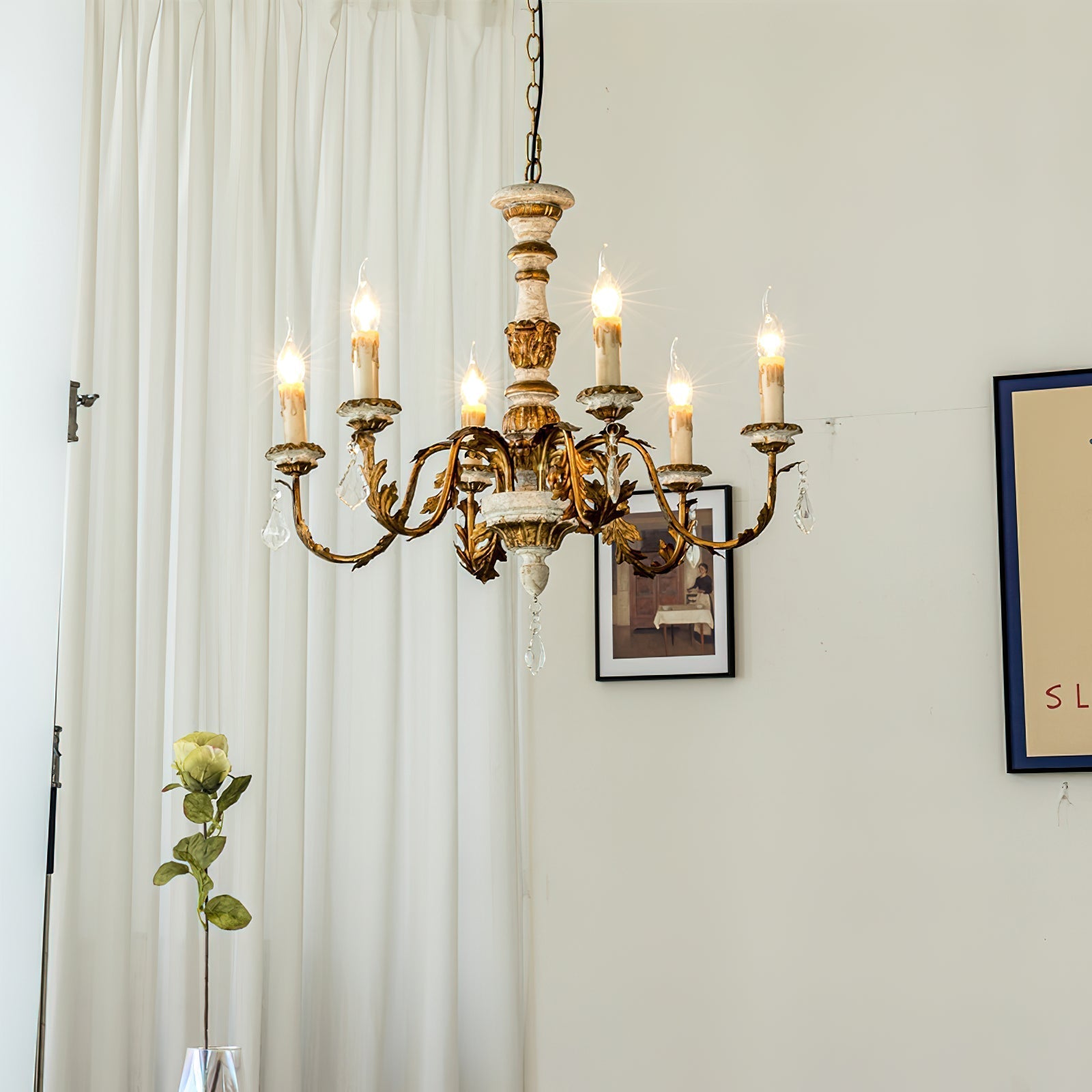 Ivinila Vintage Industrial Solid Wood Crystal Chandelier - Lamp Copper