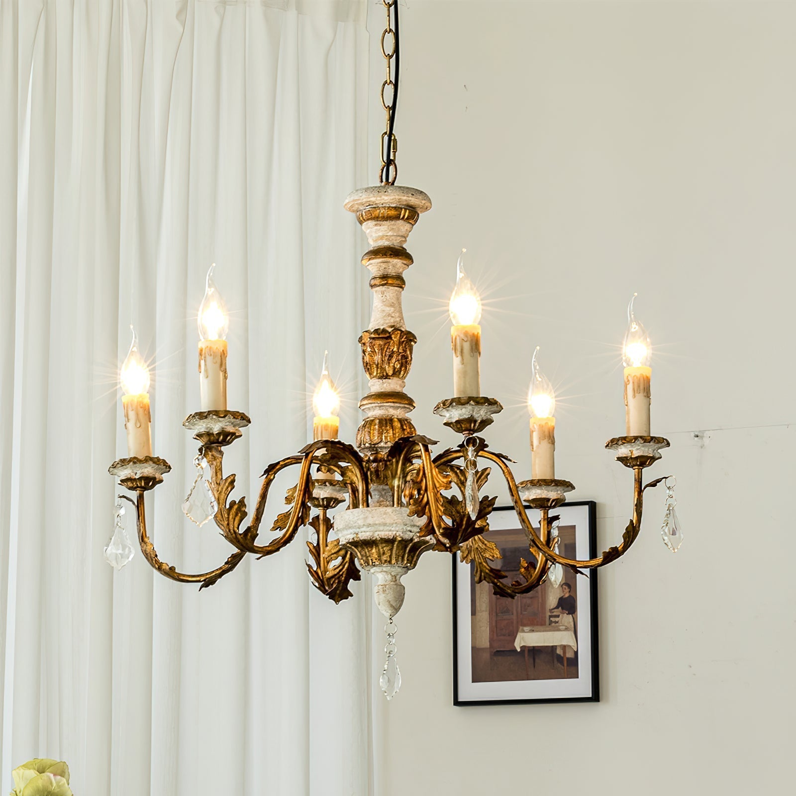 Ivinila Vintage Industrial Solid Wood Crystal Chandelier - Lamp Copper