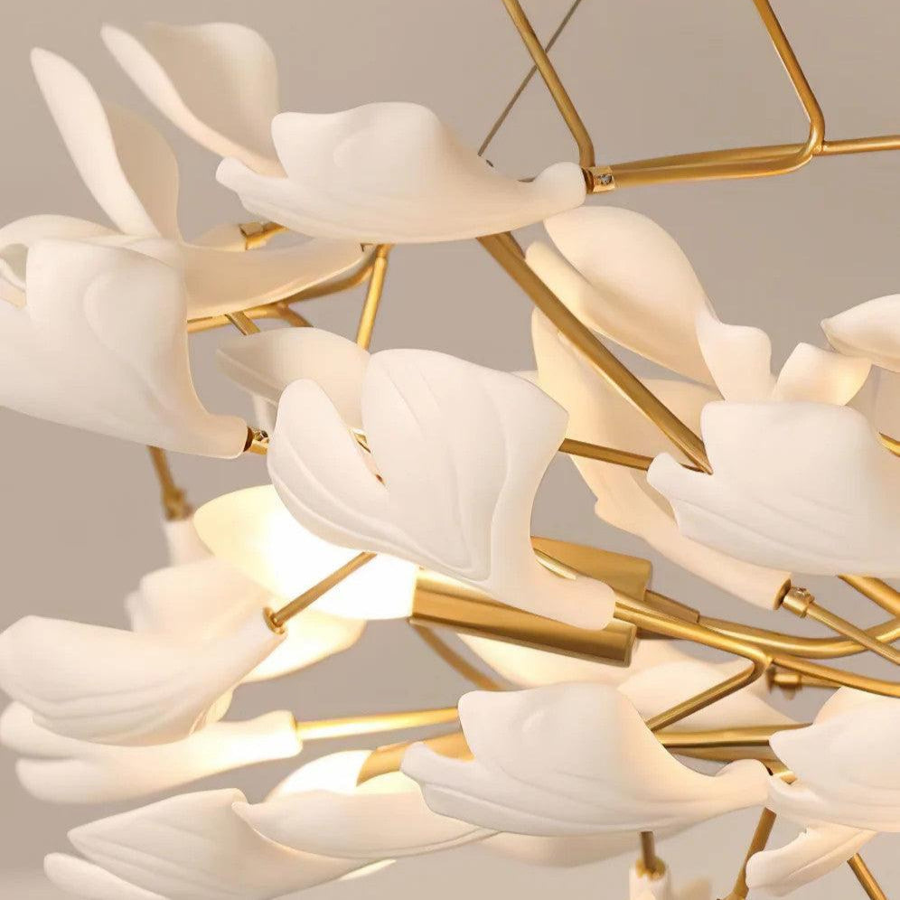 Aurora Chandelier Ginkgo Leaf Brass Ceramic - Blowlighting