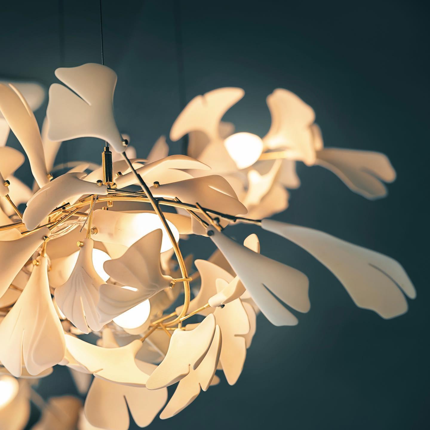 Gingko Lustre Longue Version Porcelaine Nature Inspiré - Neutralighting