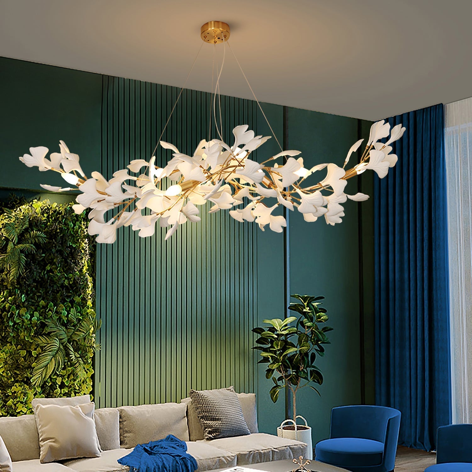 Gingko Lustre Longue Version Porcelaine Nature Inspiré - Neutralighting