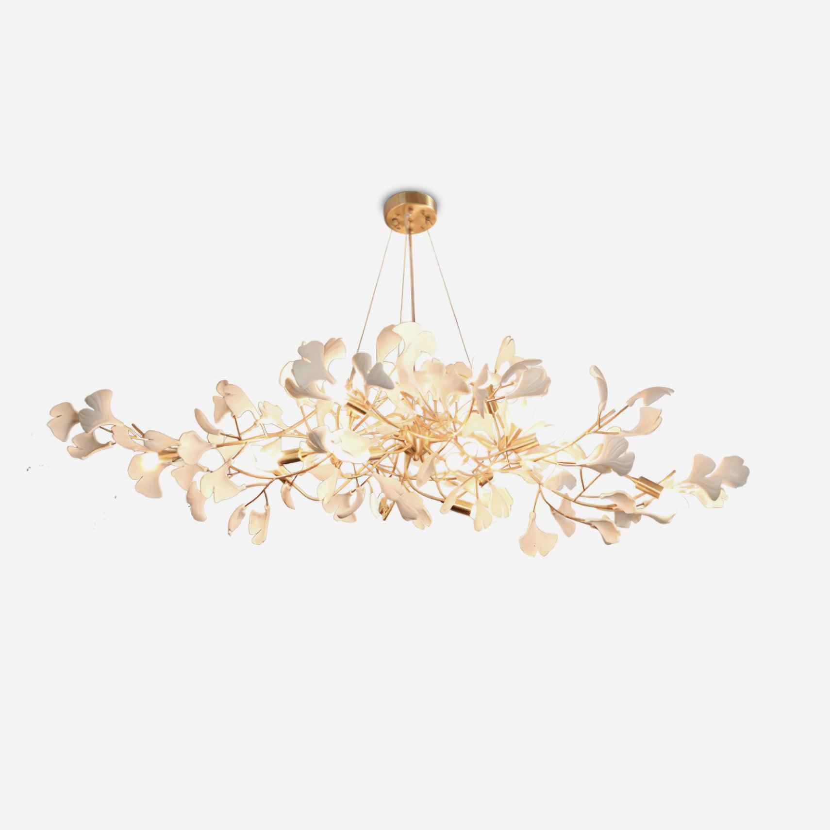 Gingko Lustre Longue Version Porcelaine Nature Inspiré - Neutralighting