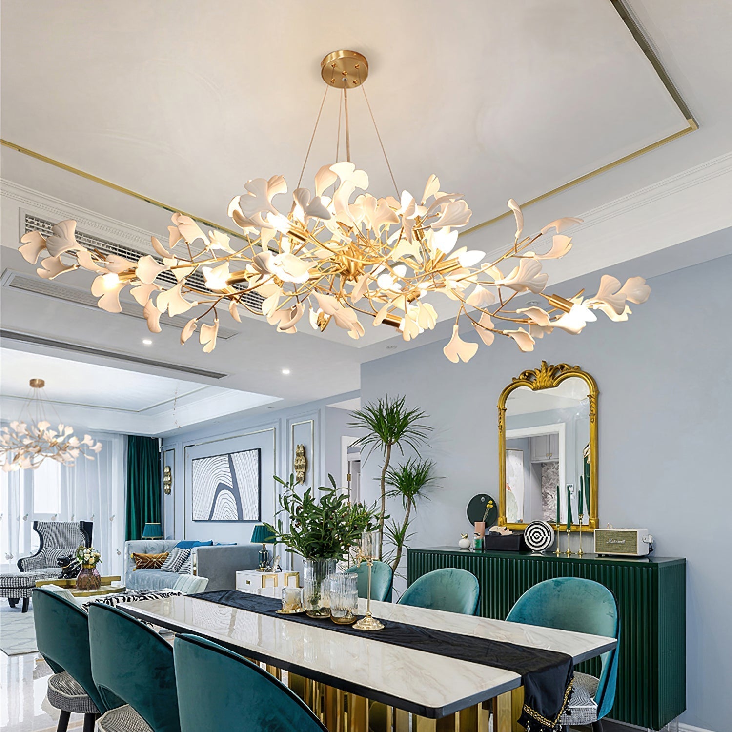 Gingko Lustre Longue Version Porcelaine Nature Inspiré - Neutralighting