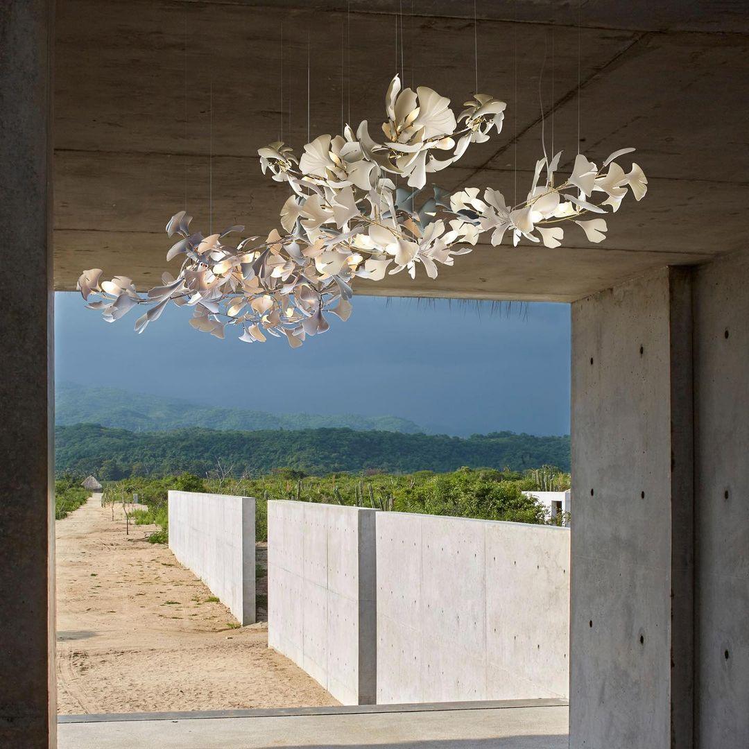 Gingko Lustre Version Longue Porcelaine Branche de Feuille Organique - Neutralighting