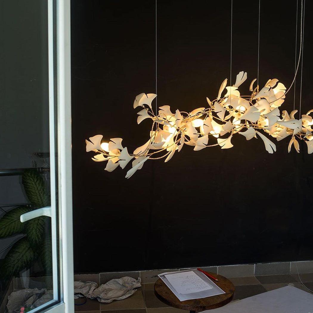 Gingko Lustre Version Longue Porcelaine Branche de Feuille Organique - Neutralighting