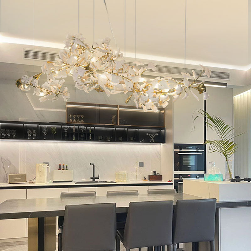 Gingko Lustre Longue Version Porcelaine Nature Inspiré - Neutralighting