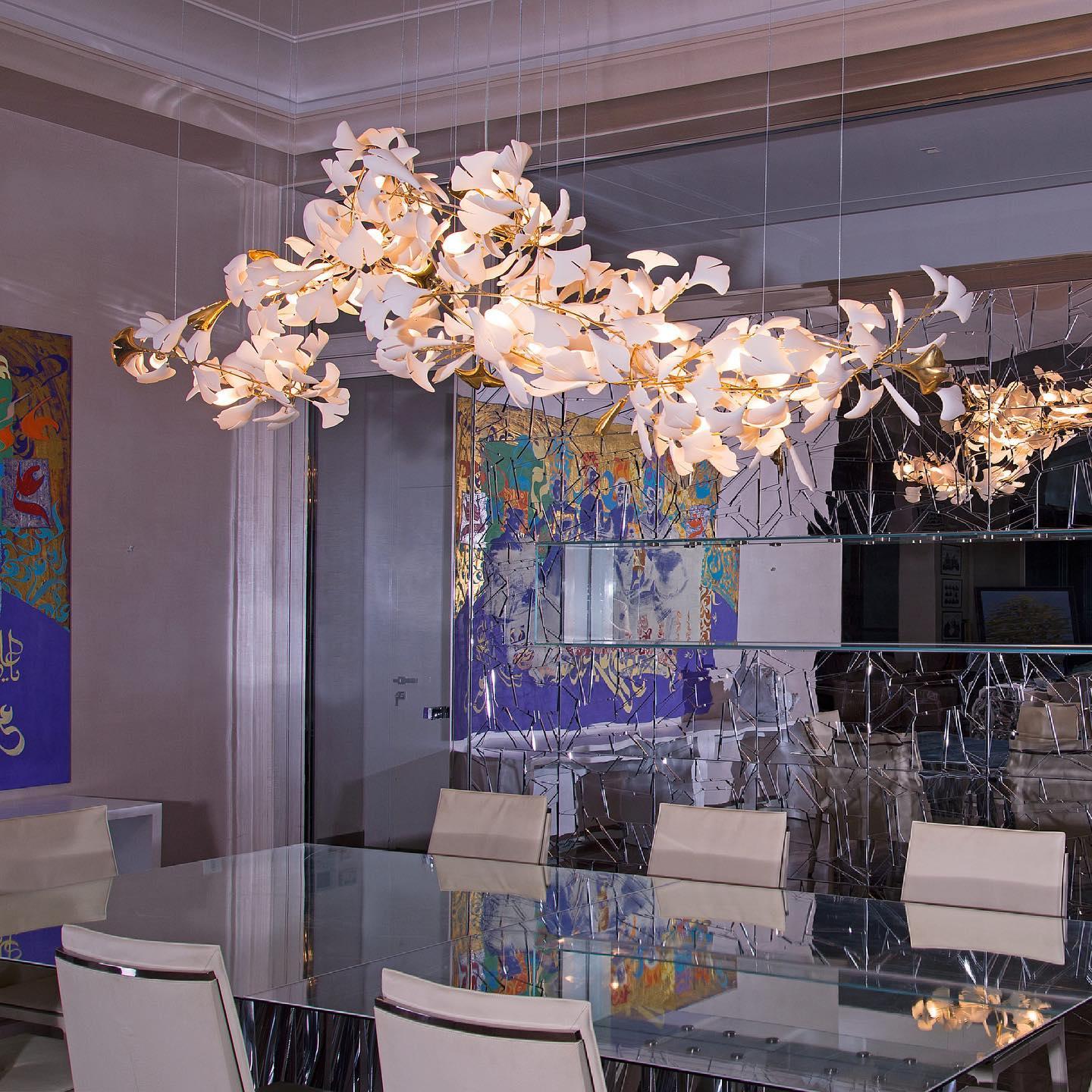 Gingko Lustre Version Longue Porcelaine Branche de Feuille Organique - Neutralighting