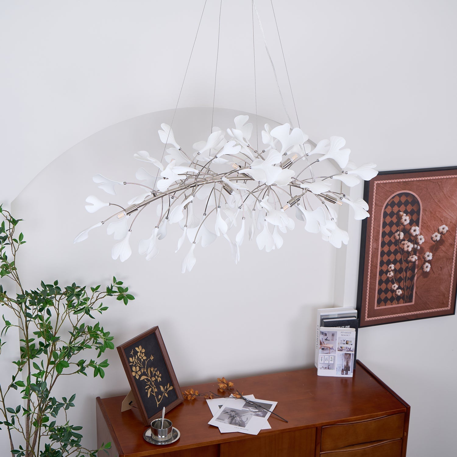 Arux Lustre Ginkgo Art Déco Courbé Vers le Bas