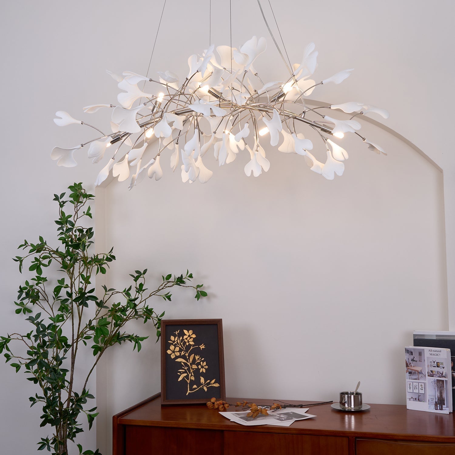 Arux Lustre Ginkgo Art Déco Courbé Vers le Bas