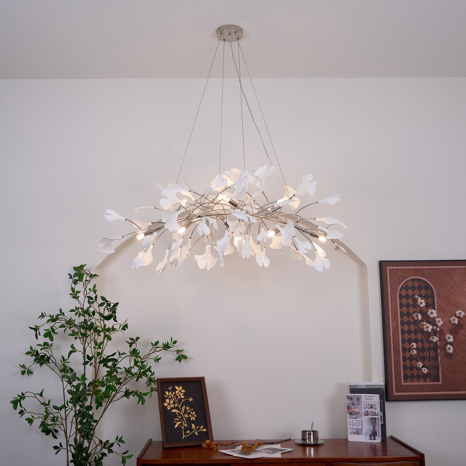 Arux Lustre Ginkgo Art Déco Courbé Vers le Bas