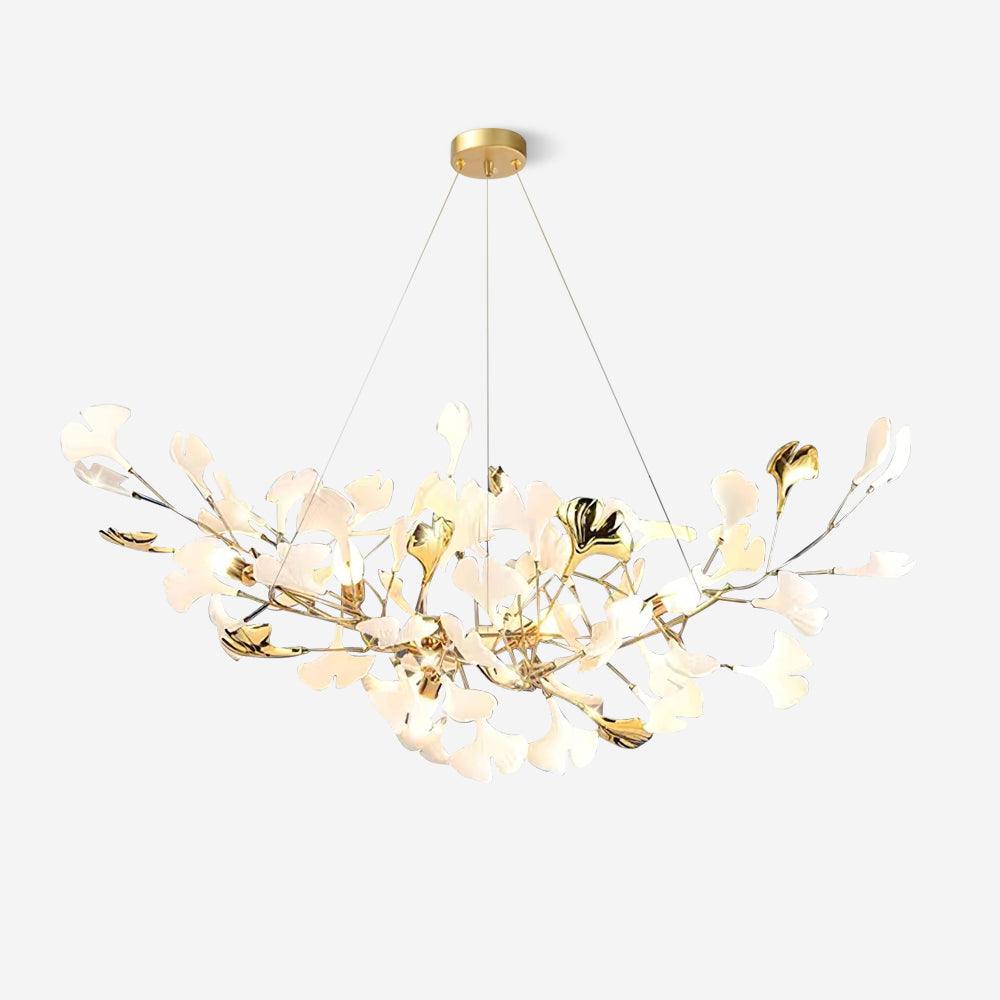Ginkgo Lustre Céramique Blanche Pétales de Or Art Nouveau Organique - Neutralighting