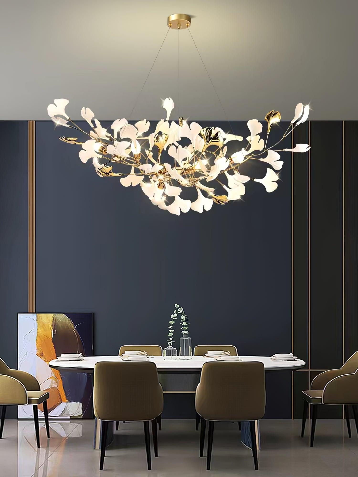 Ginkgo Lustre Céramique Blanche Pétales de Or Art Nouveau Organique - Neutralighting