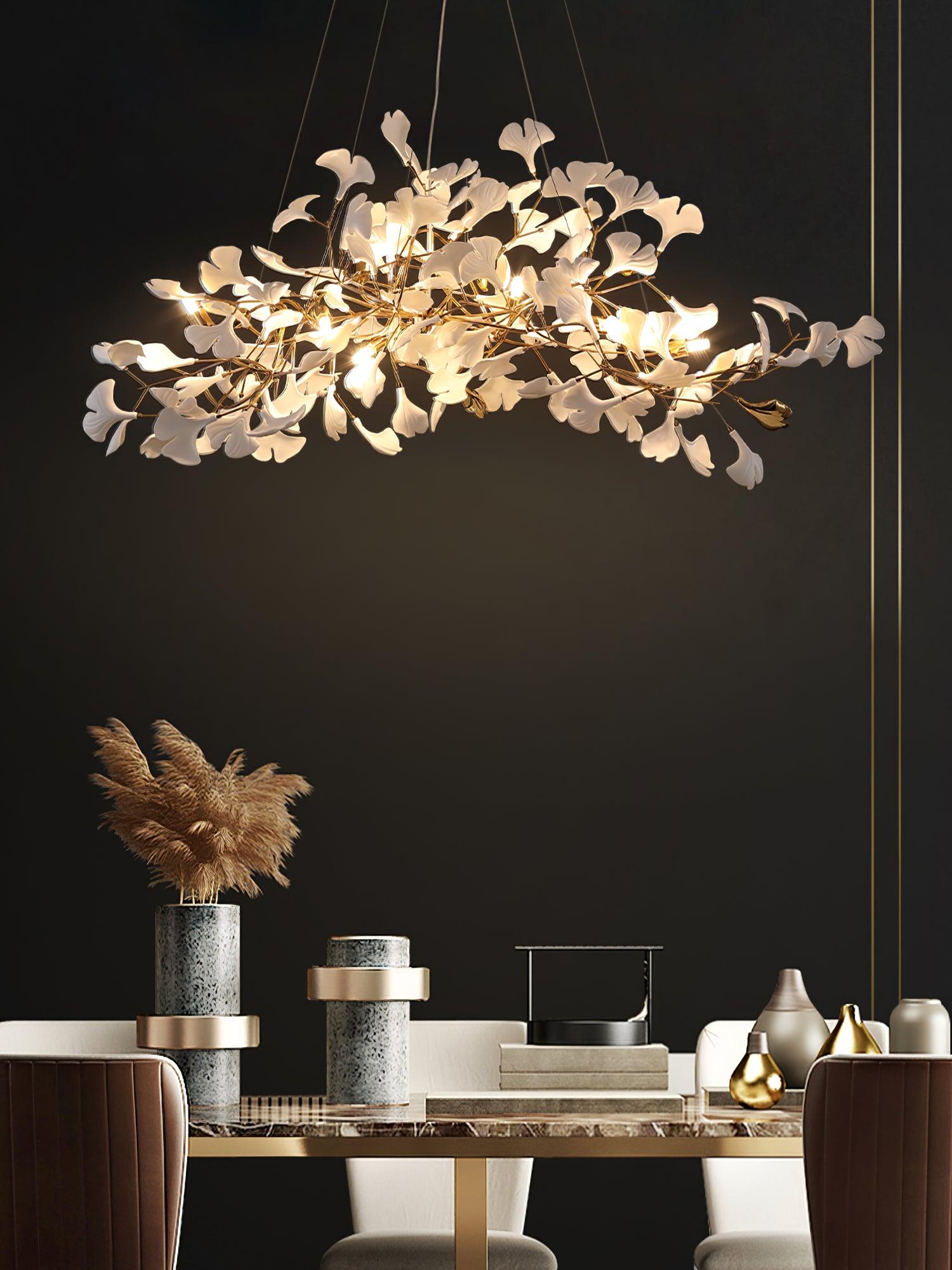 Ginkgo Lustre Céramique Blanche Pétales de Or Art Nouveau Organique - Neutralighting