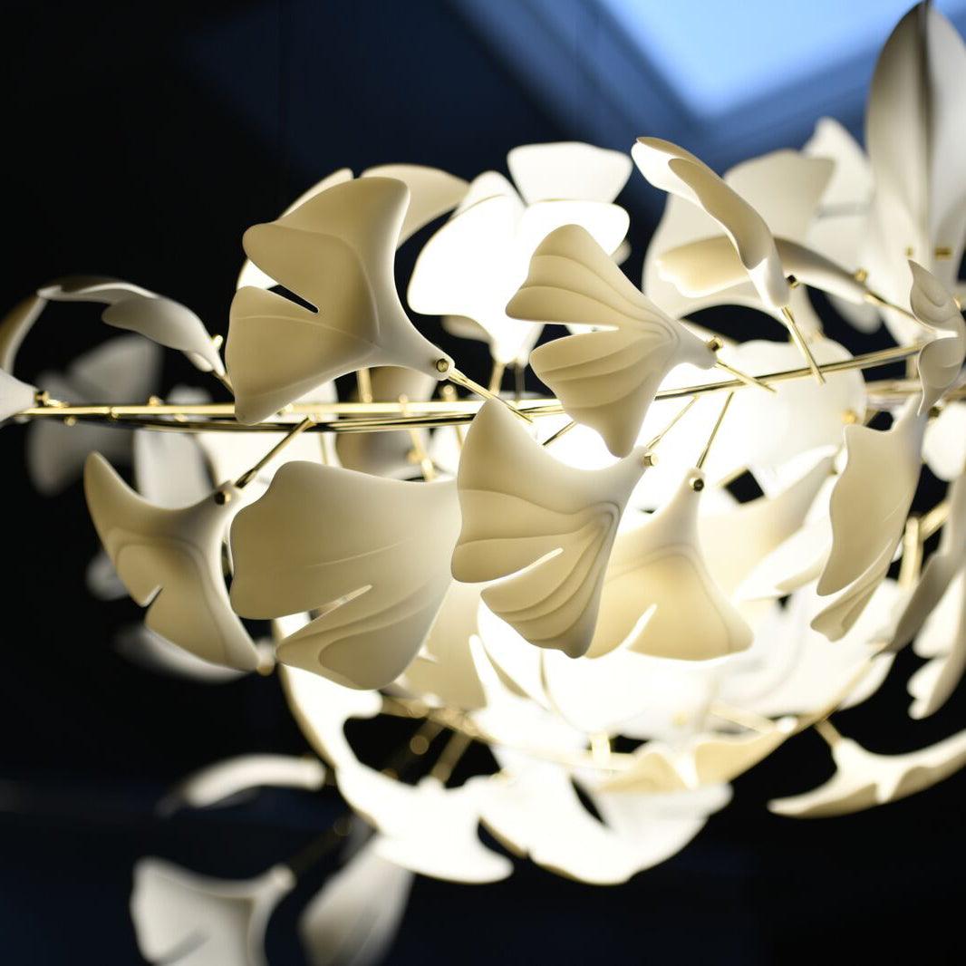 Ginkgo Lustre Céramique Blanche Pétales de Or Art Nouveau Organique - Neutralighting