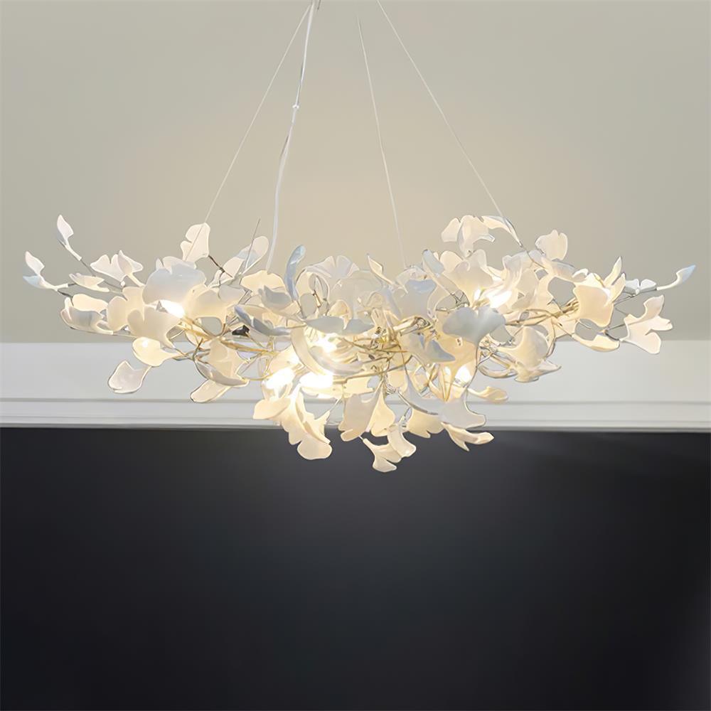 Ginkgo Lustre Céramique Blanche Pétales de Or Art Nouveau Organique - Neutralighting