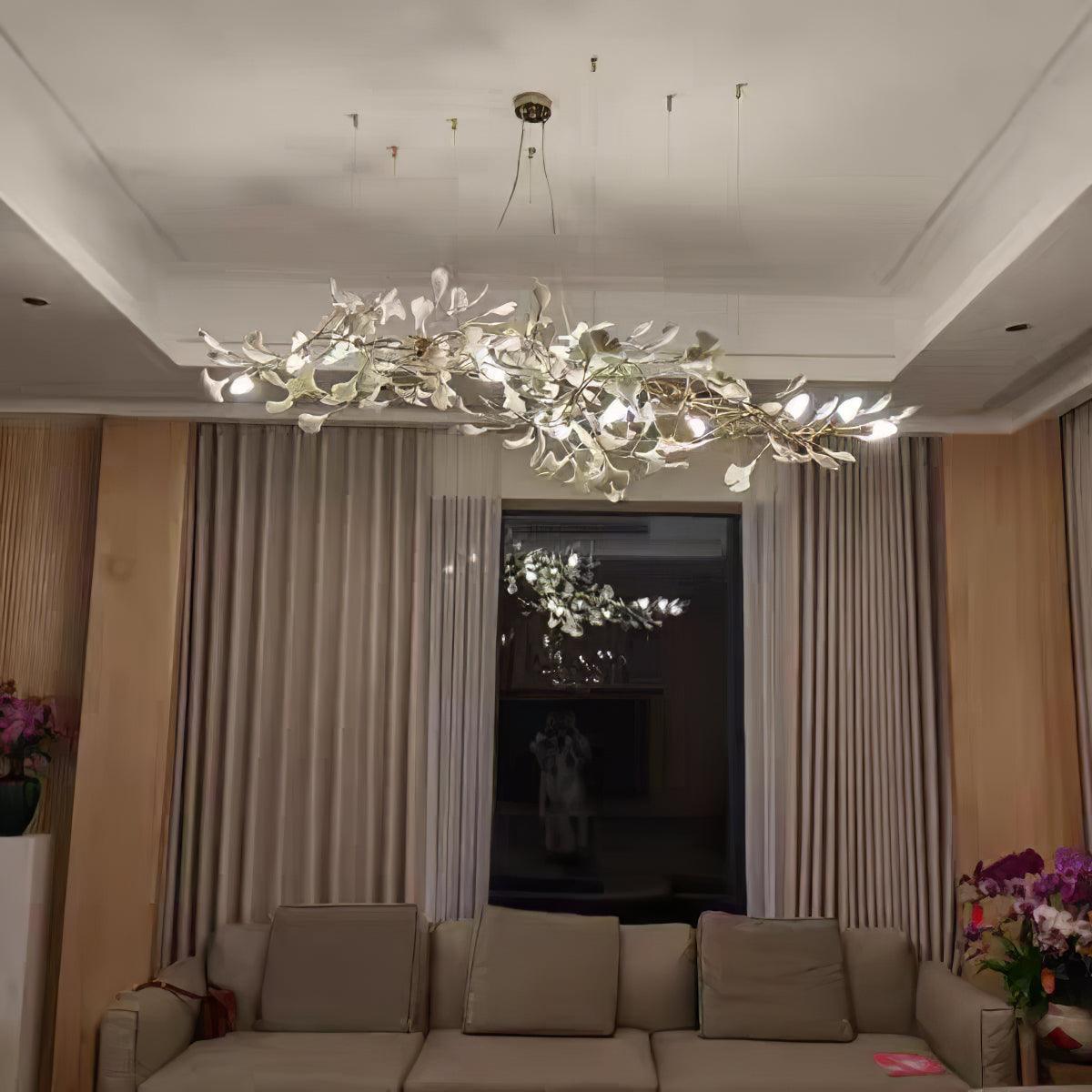 Ginkgo Lustre Céramique Blanche Pétales de Or Art Nouveau Organique - Neutralighting