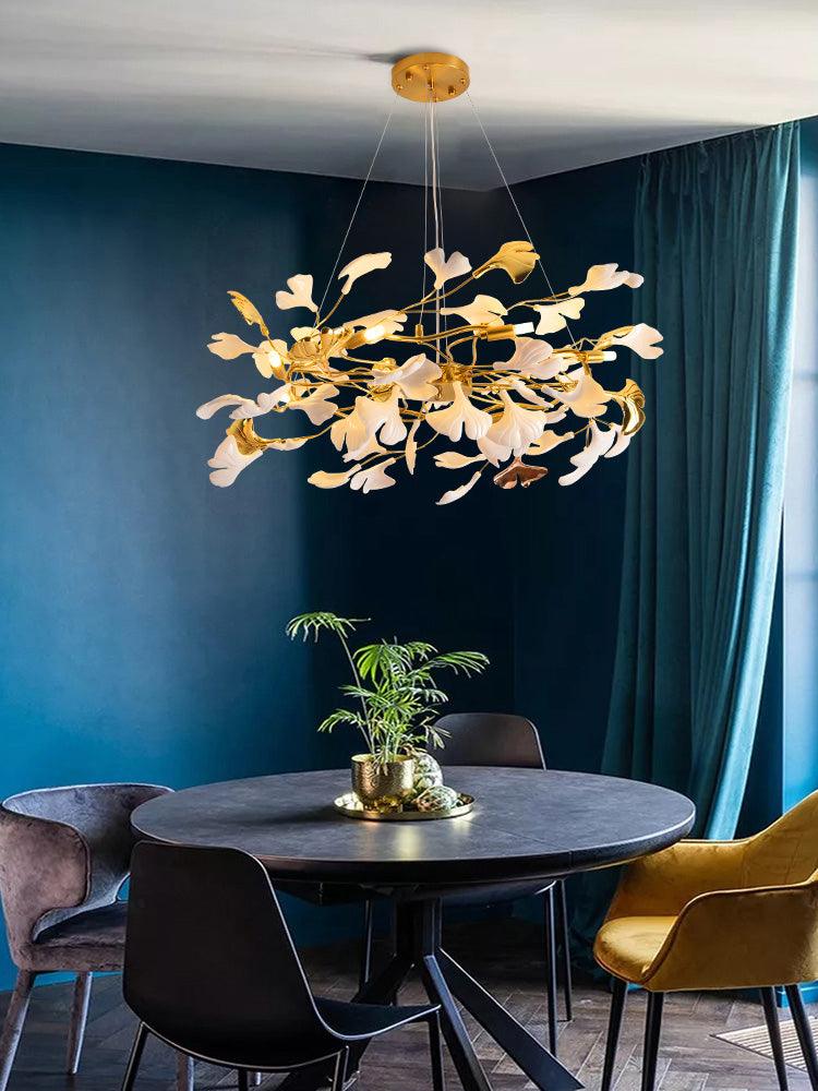 Aurora Chandelier Ginkgo Leaf Ceramic Sculptural - Blowlighting