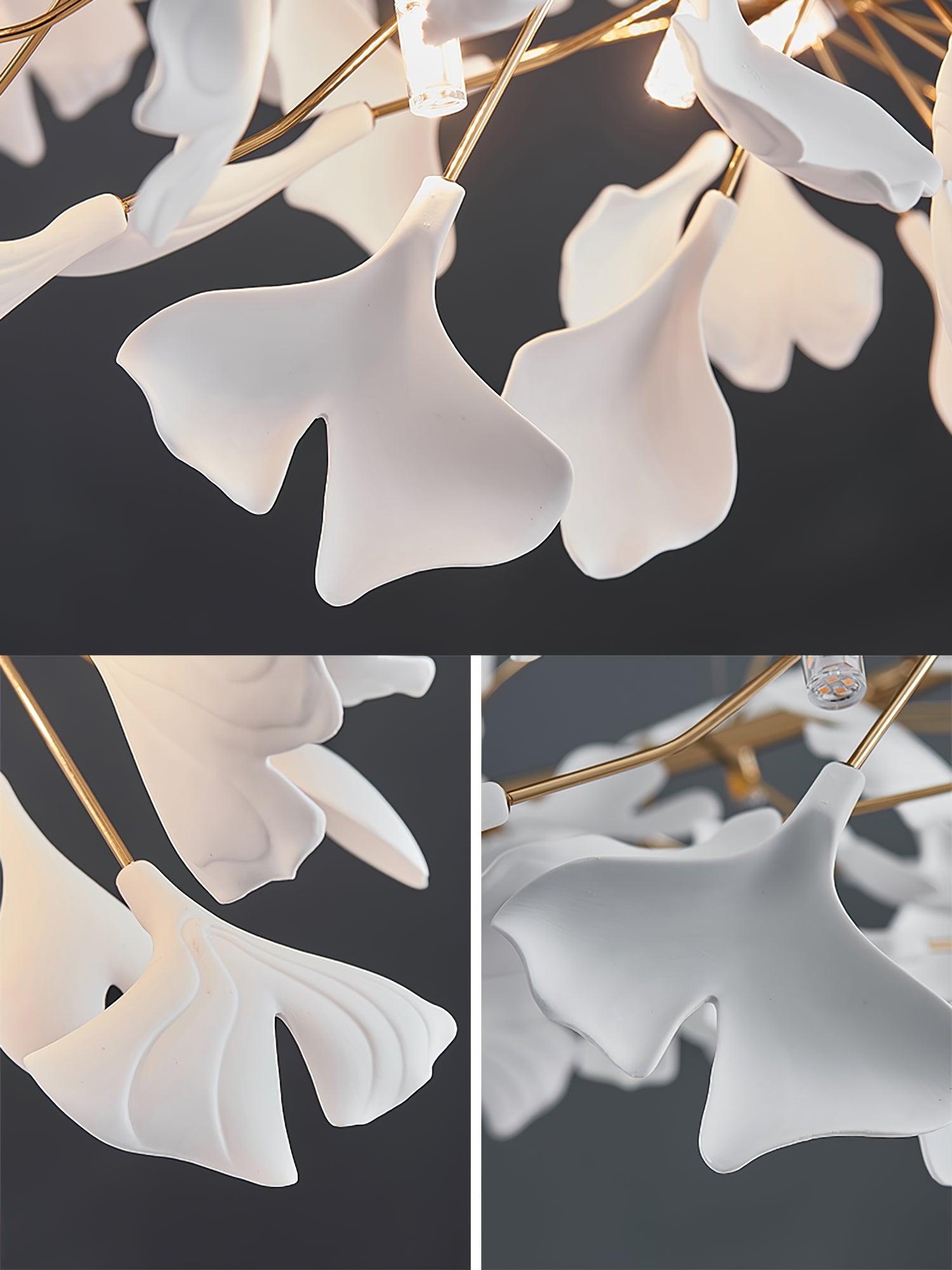 Ginkgo Chandelier White Ceramic Petals Gold Branches Art - Neutralighting