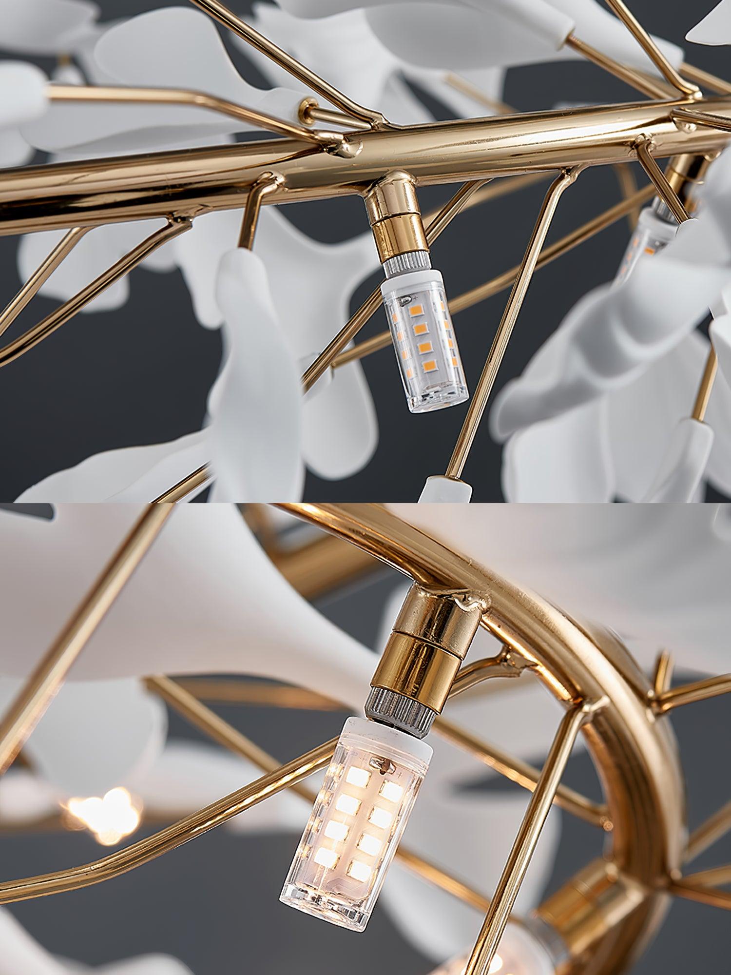 Ginkgo Chandelier White Ceramic Petals Gold Branches Art - Neutralighting