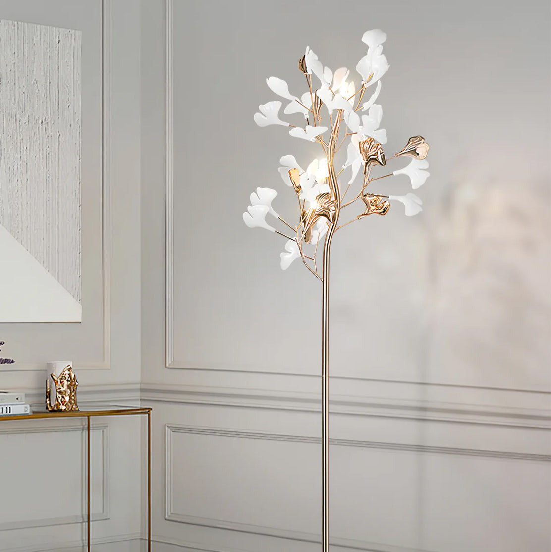 Ella Lampadaire en Céramique avec Feuilles de Ginkgo