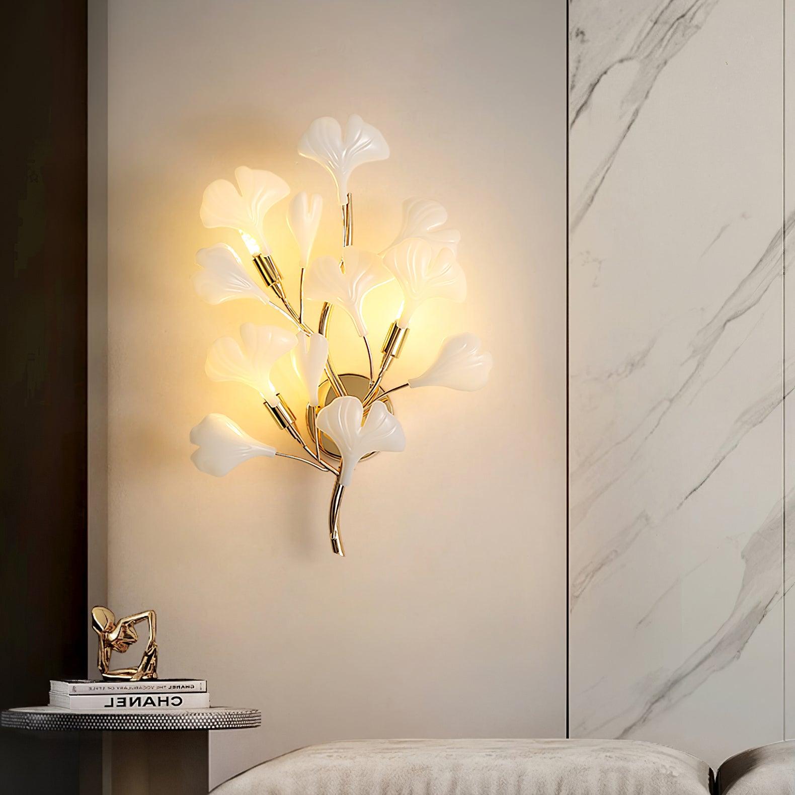 Gingko Applique Murale Abat-jours en Céramique Pétales Or Art Nouveau - Neutralighting