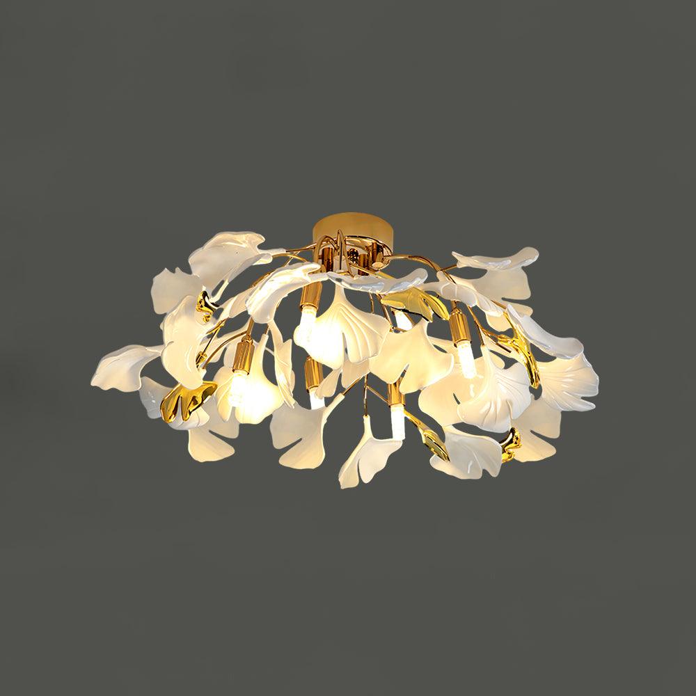 Ginkgo Plafonnier en Verre avec Finition Dorée
