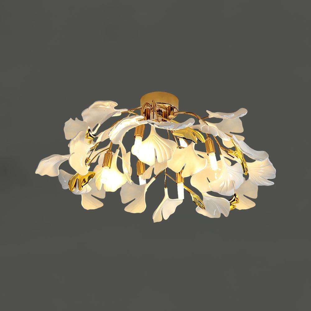 Ginkgo Plafonnier en Verre avec Finition Dorée