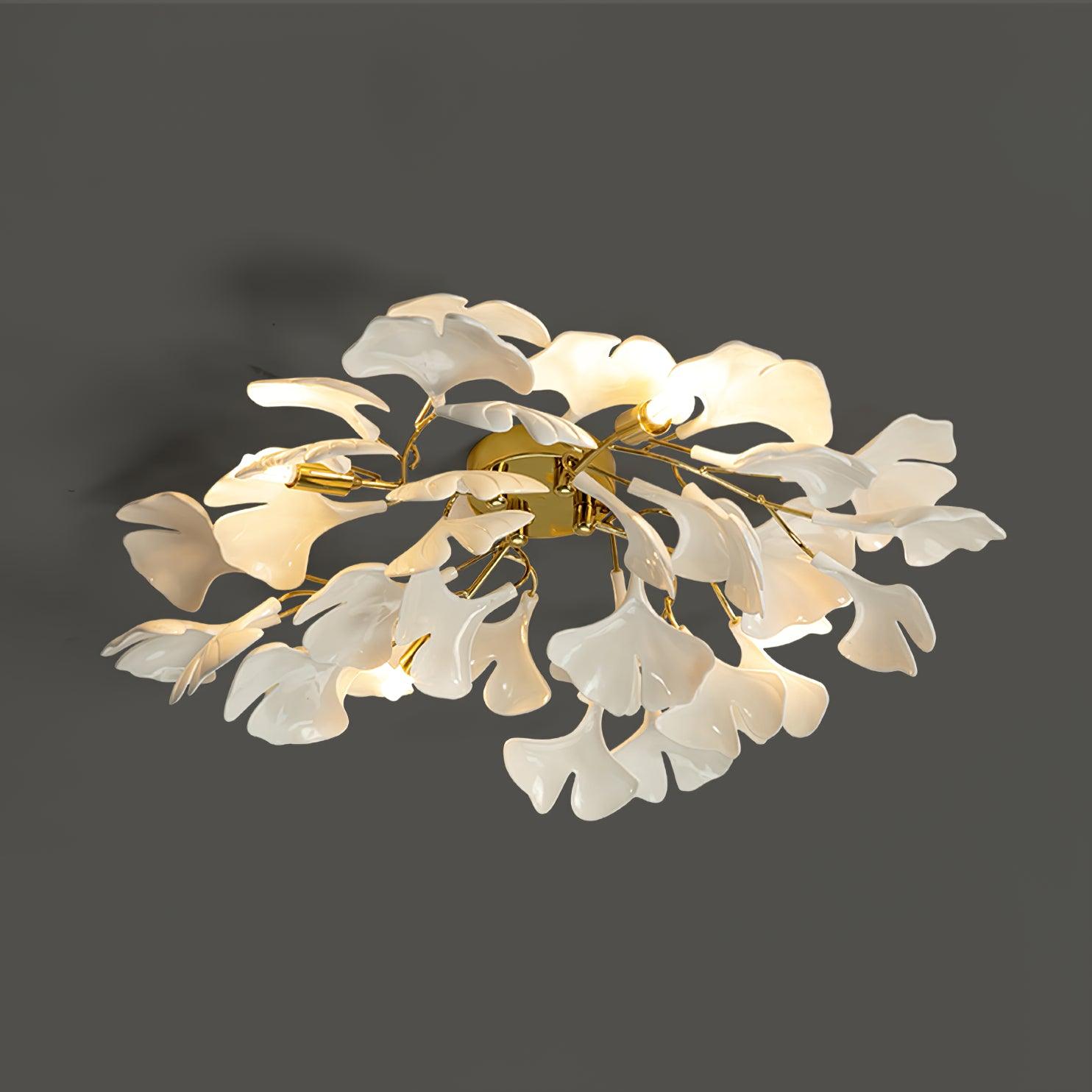 Ginkgo Plafonnier en Verre avec Finition Dorée