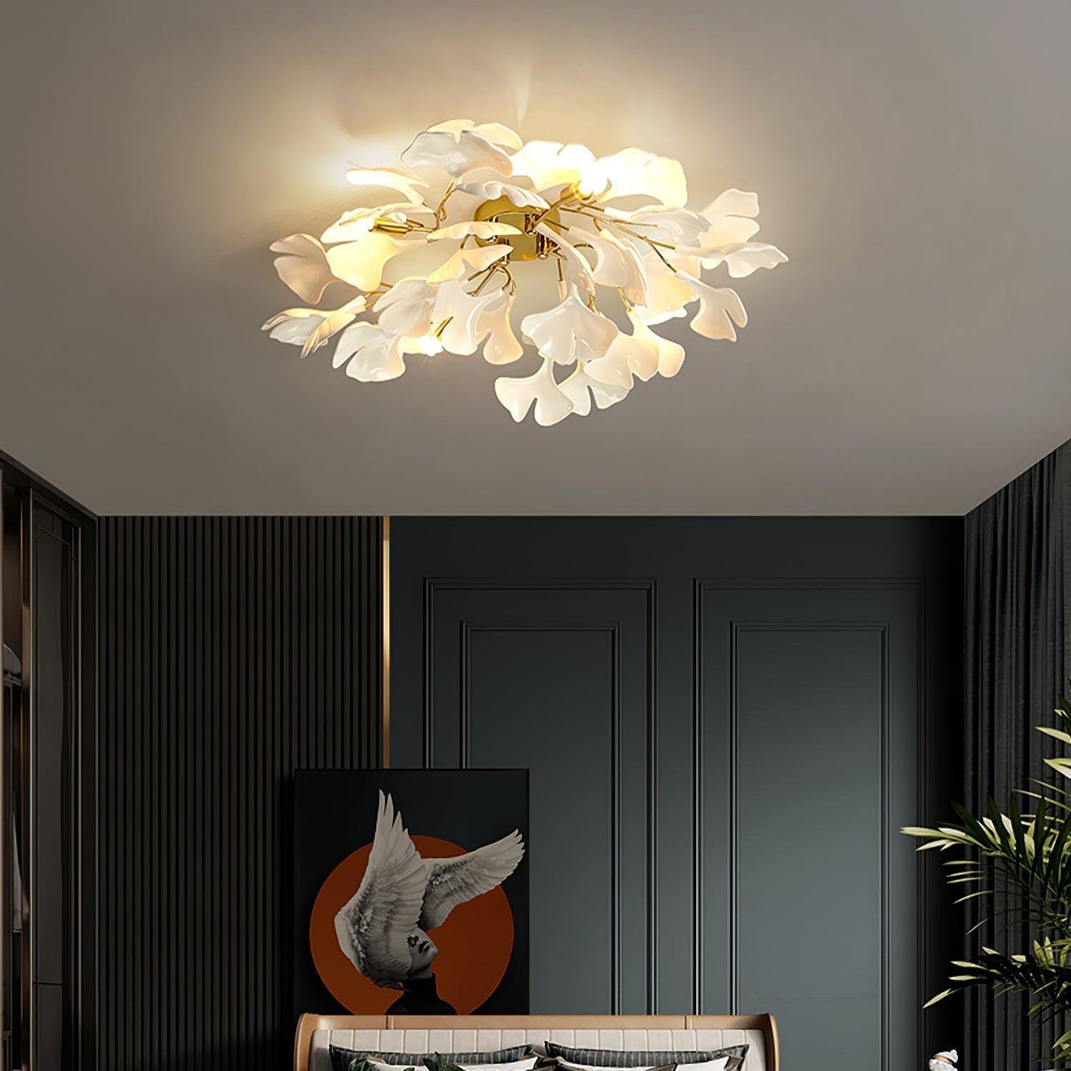 Ginkgo Plafonnier en Verre avec Finition Dorée