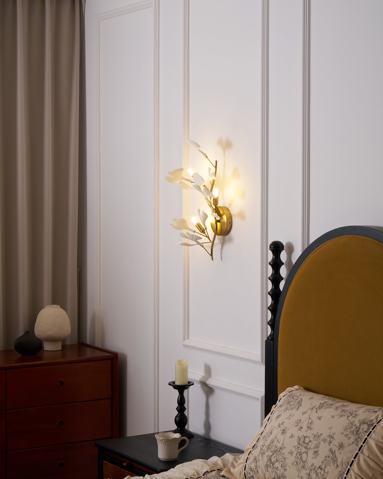 Gingko Applique Murale Abat-jours en Céramique Pétales Or Art Nouveau - Neutralighting