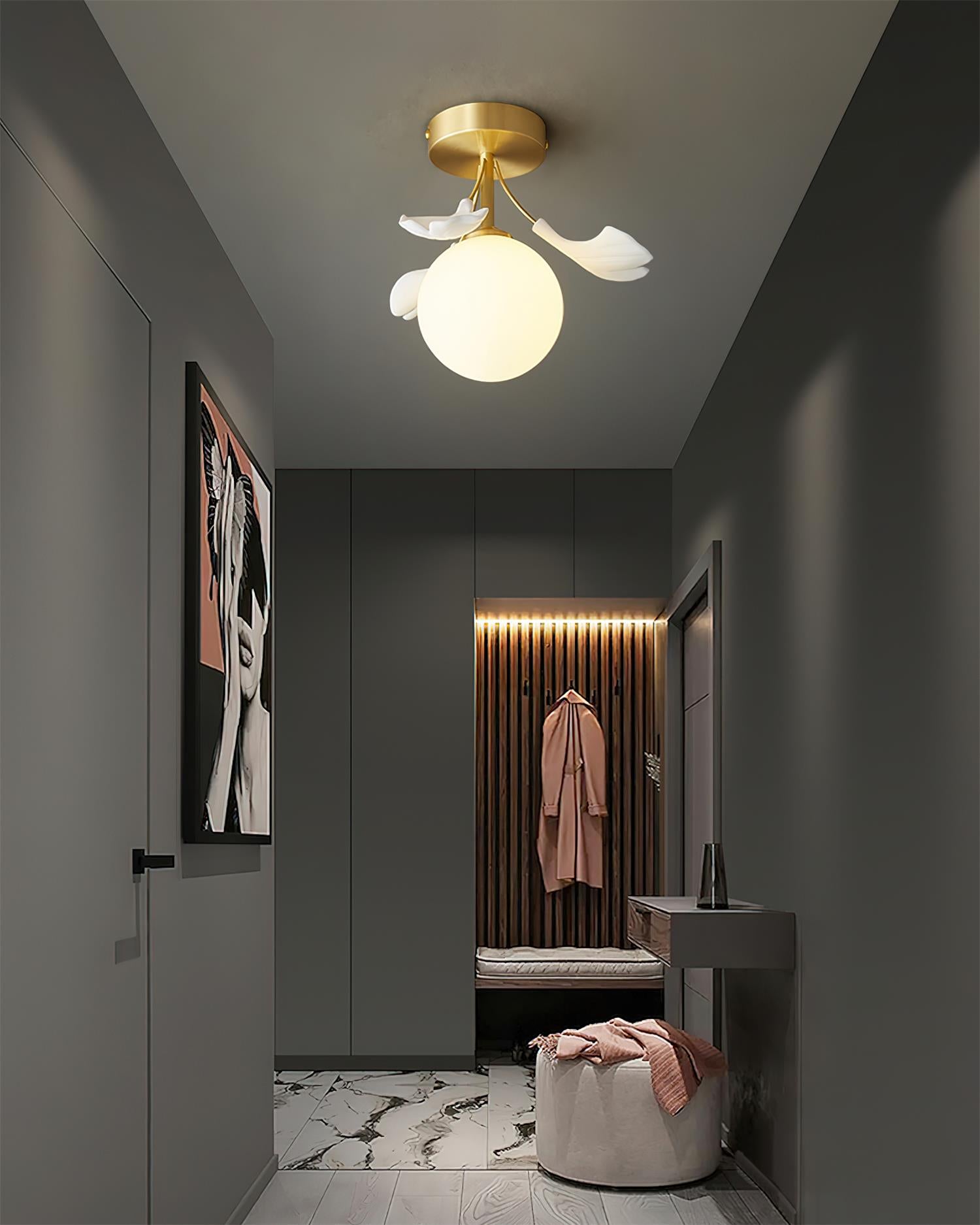 Ginkgo Rosalia Plafonnier Feuille Pétale Laiton Moderne - Neutralighting