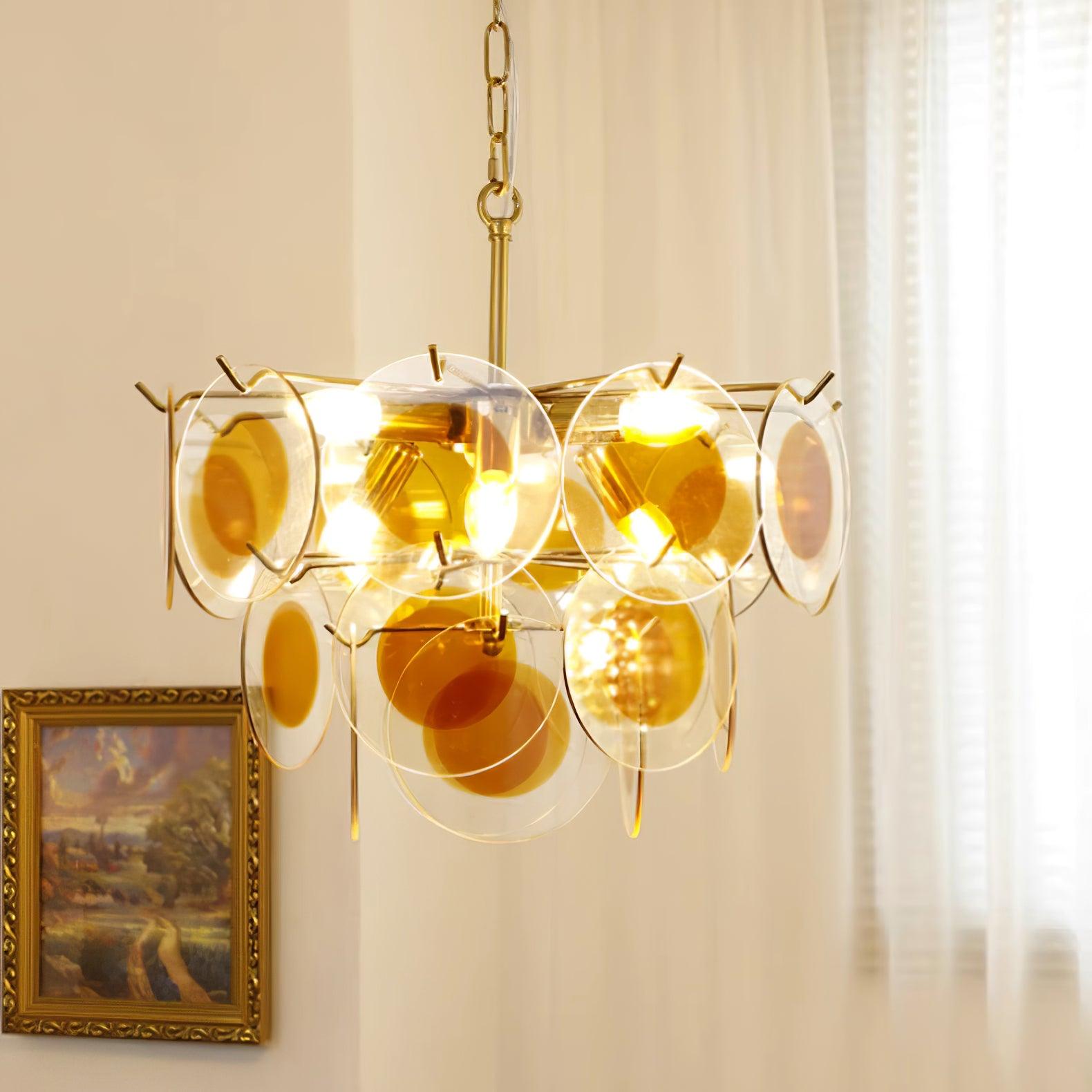 Glass Lustre Disques Caramel Cadre en Laiton Sculptural - Neutralighting