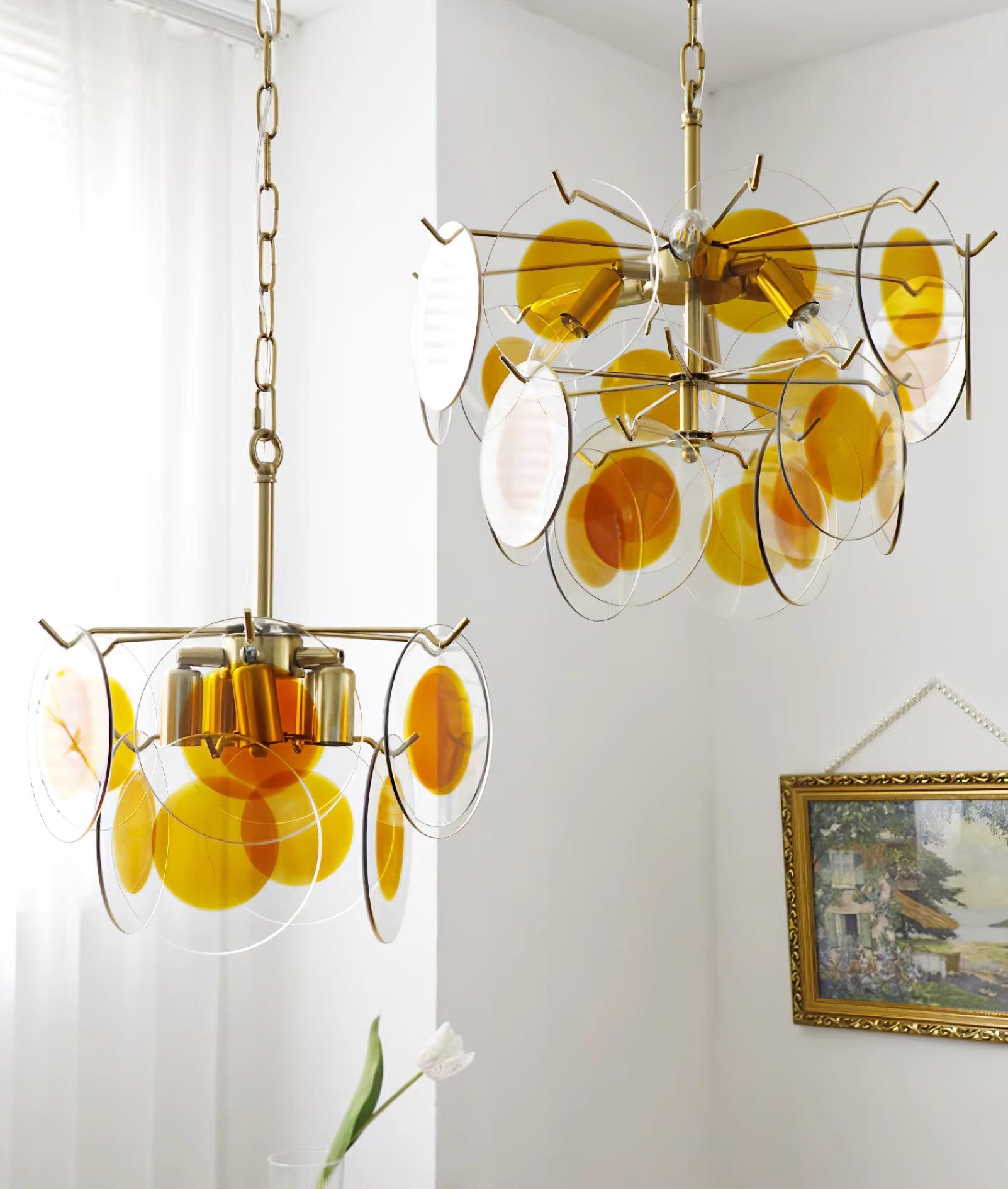 Gino Lustra Lustre Verre Laiton Caramel Moderne - Neutralighting