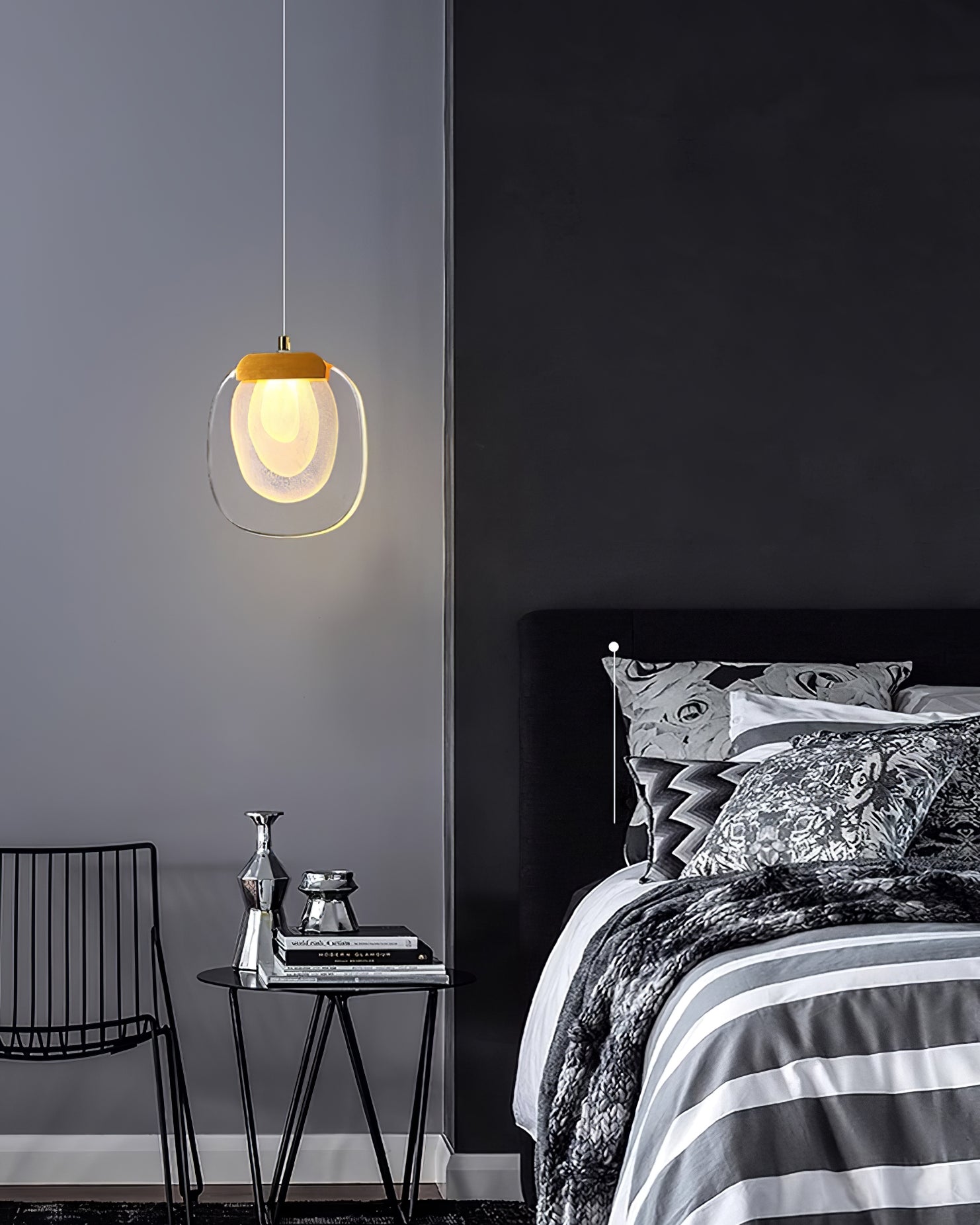 Virelli Lampe Pendante Abat-jour en Verre Ondulé Accent Doré Scandi LED - Neutralighting